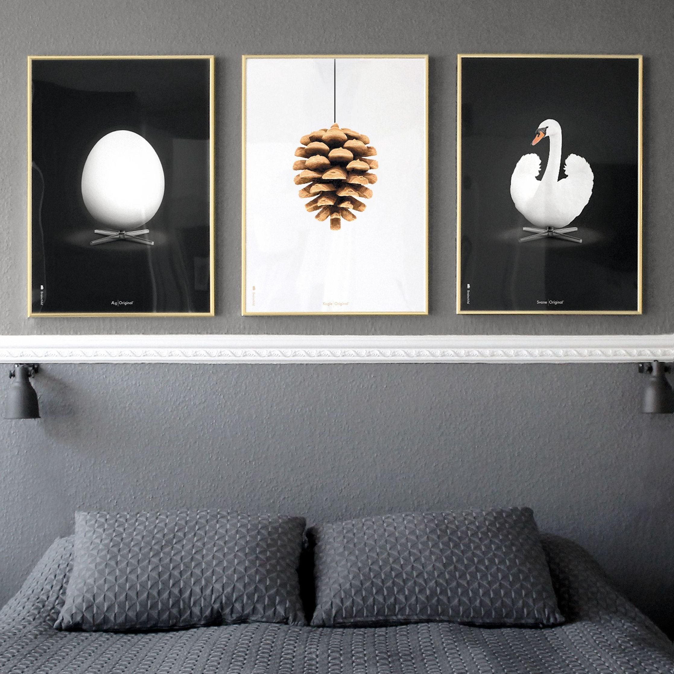 Brainchild Swan Classic -affisch, ram i mörkt trä A5, vit/svart bakgrund