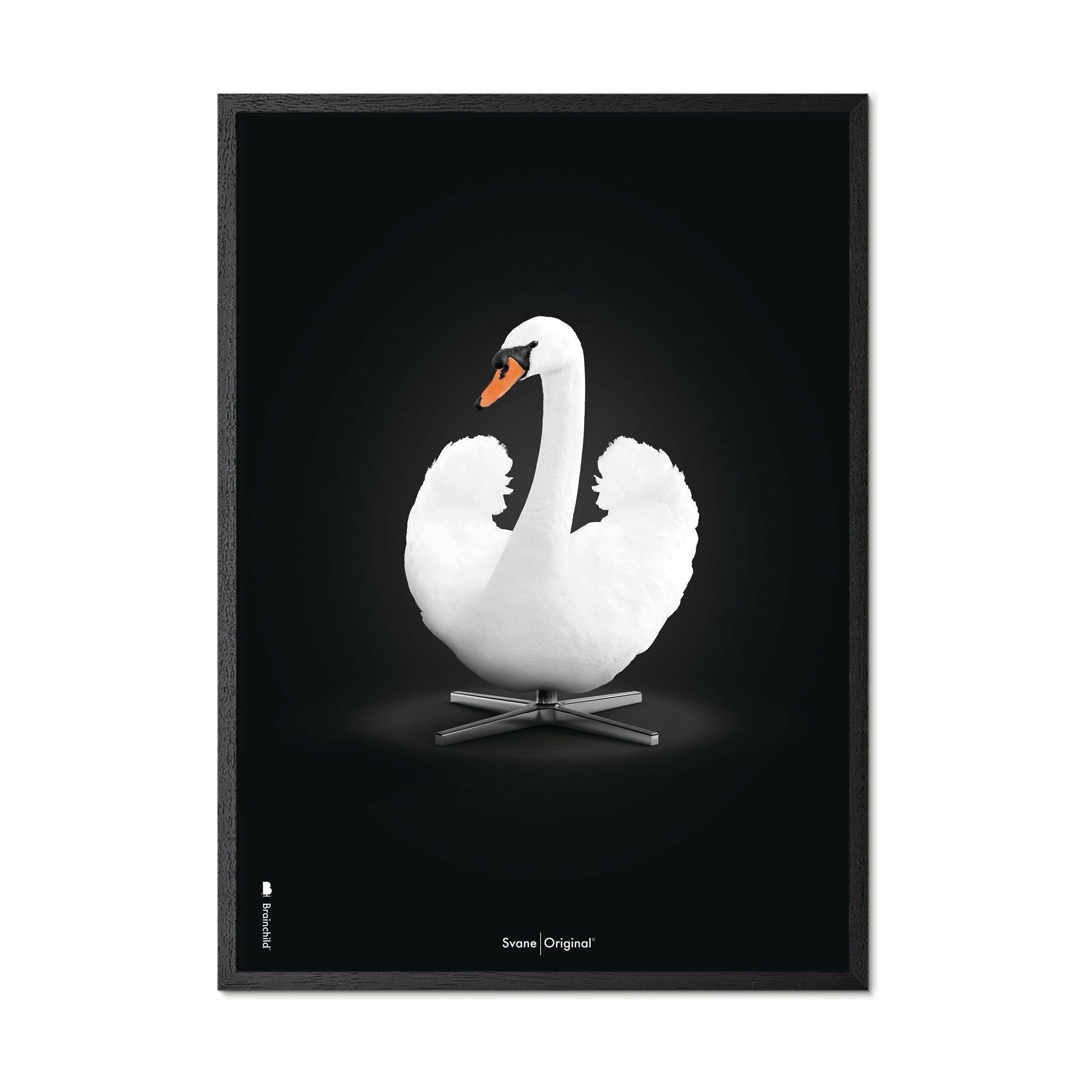 Brainchild Swan Classic -affisch, ram i svart -målat trä A5, vit/svart bakgrund