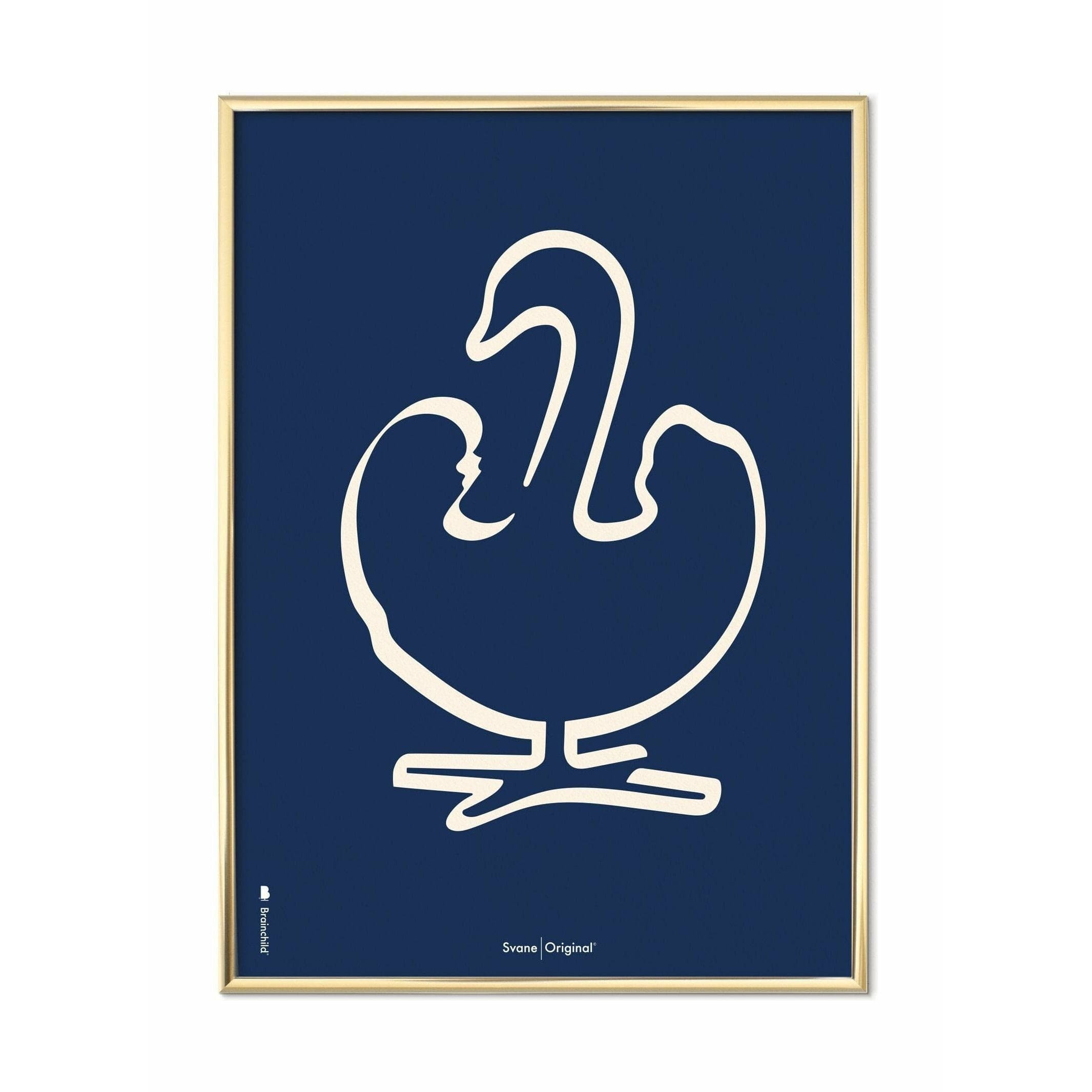 Brainchild Swan Stroke -affisch, mässingsfärgad ram 50x70 cm, blå bakgrund