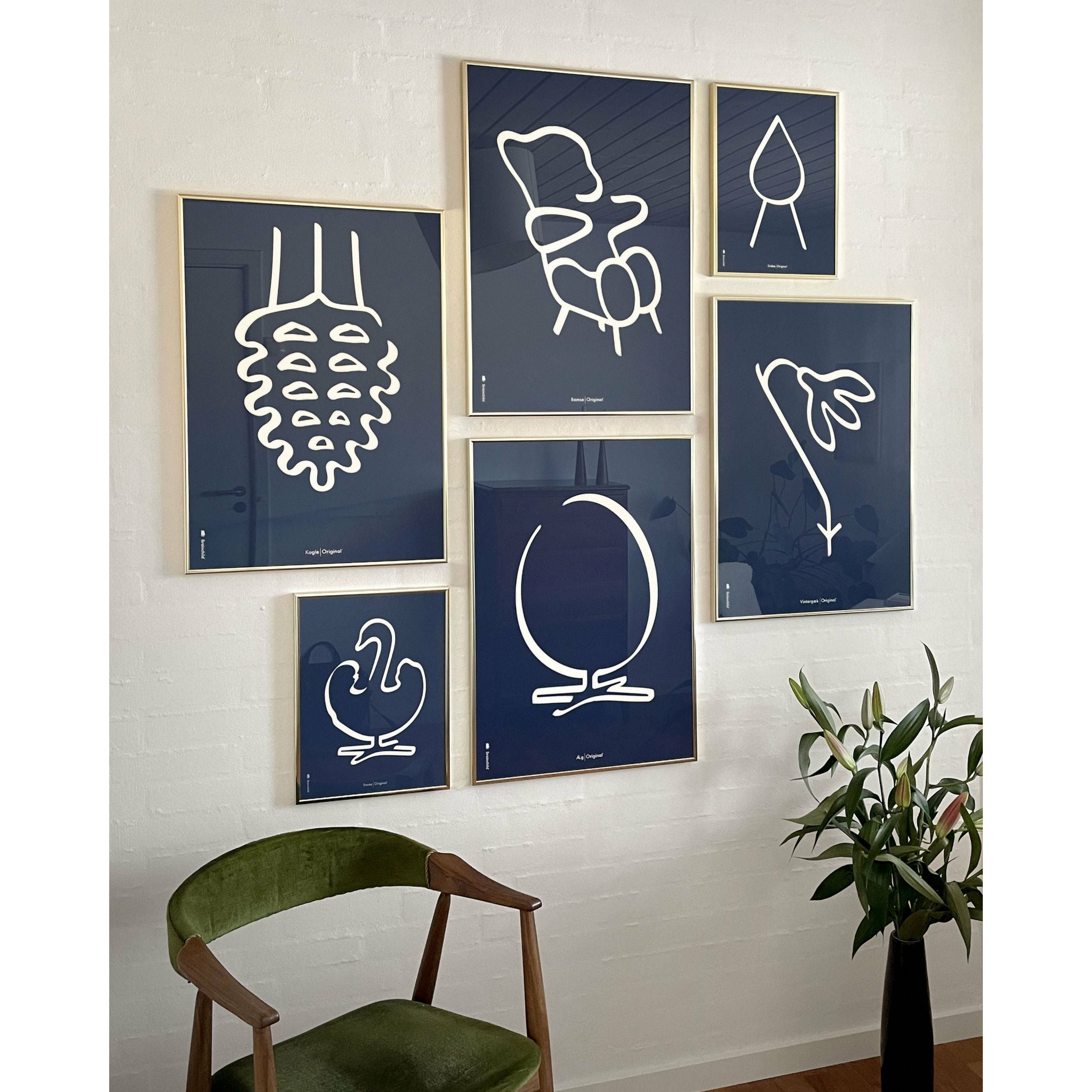 Brainchild Swan Stroke -affisch, ram i lätt trä A5, blå bakgrund