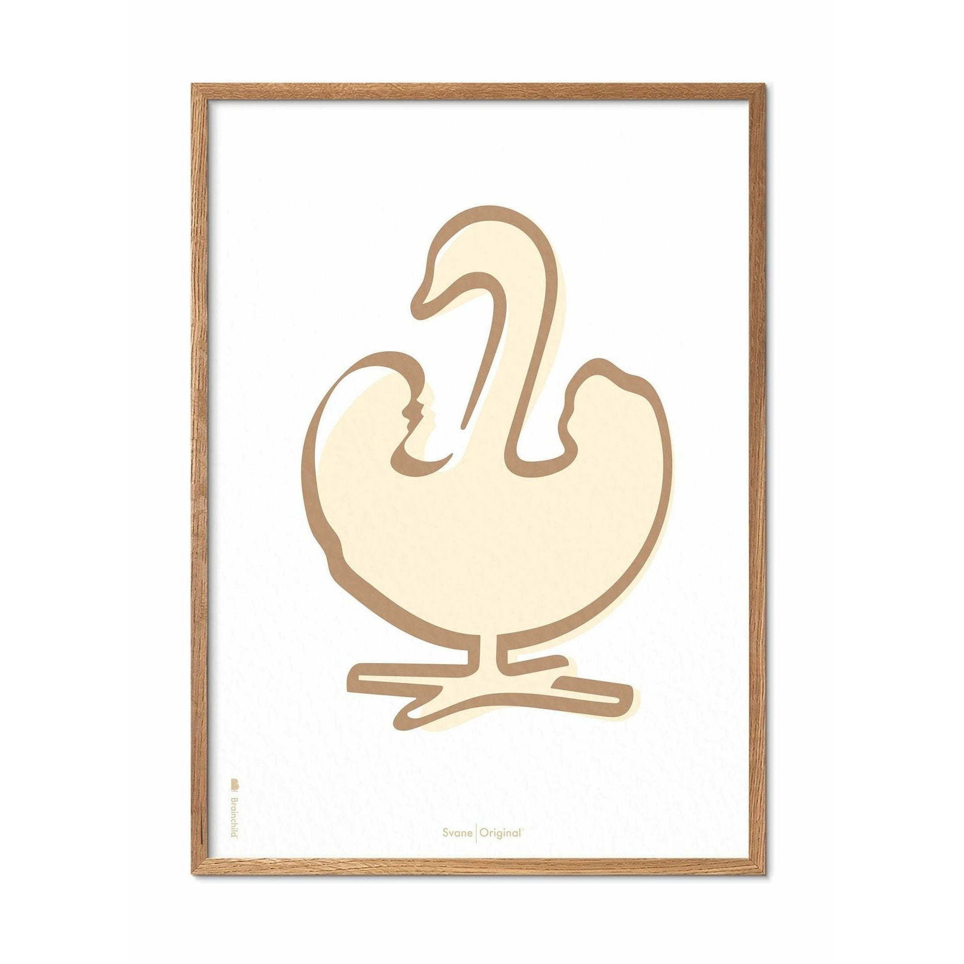Brainchild Swan Stroke -affisch, ram i lätt trä A5, vit bakgrund