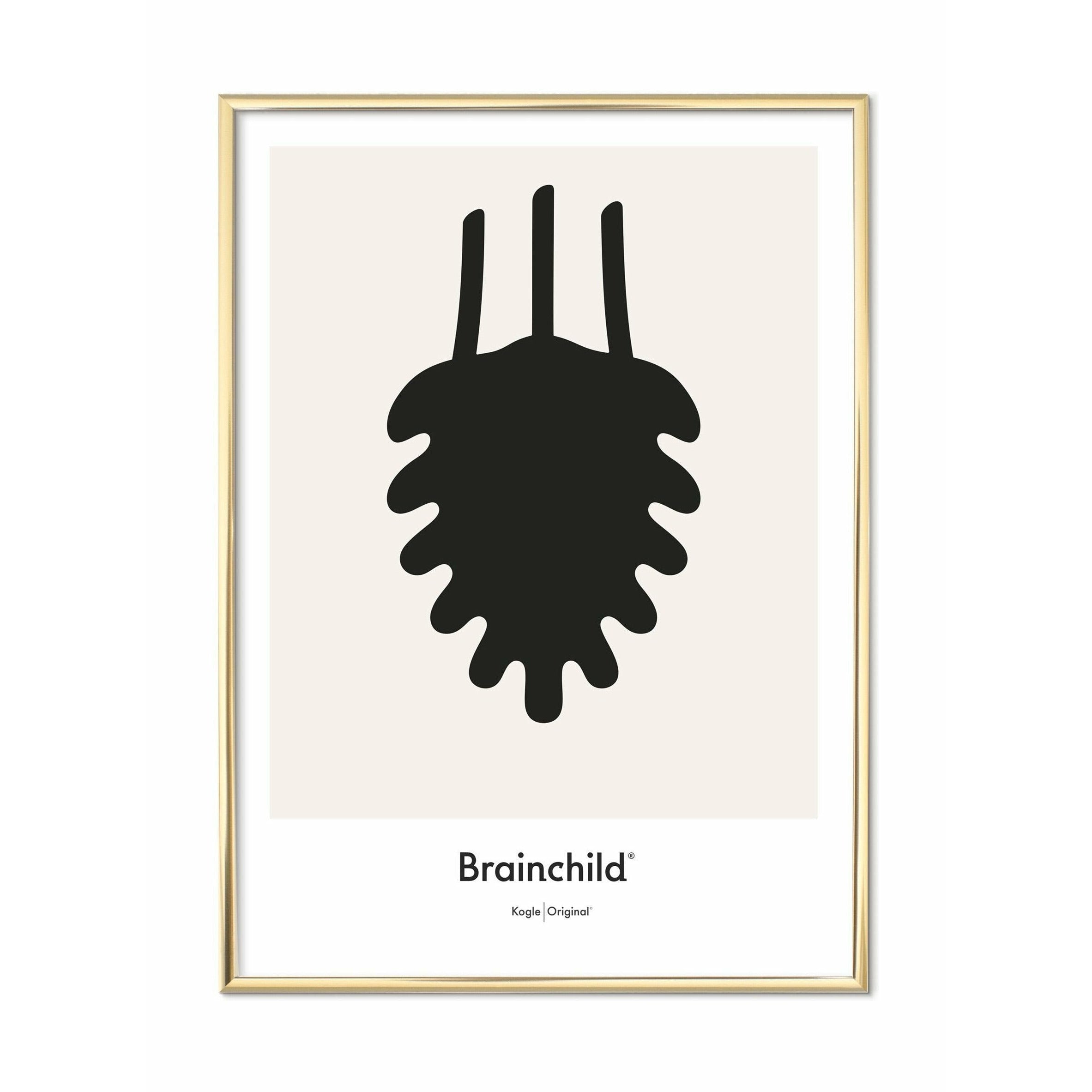 Brainchild Bull designikon affisch, mässingsfärgad ram 30x40 cm, grå