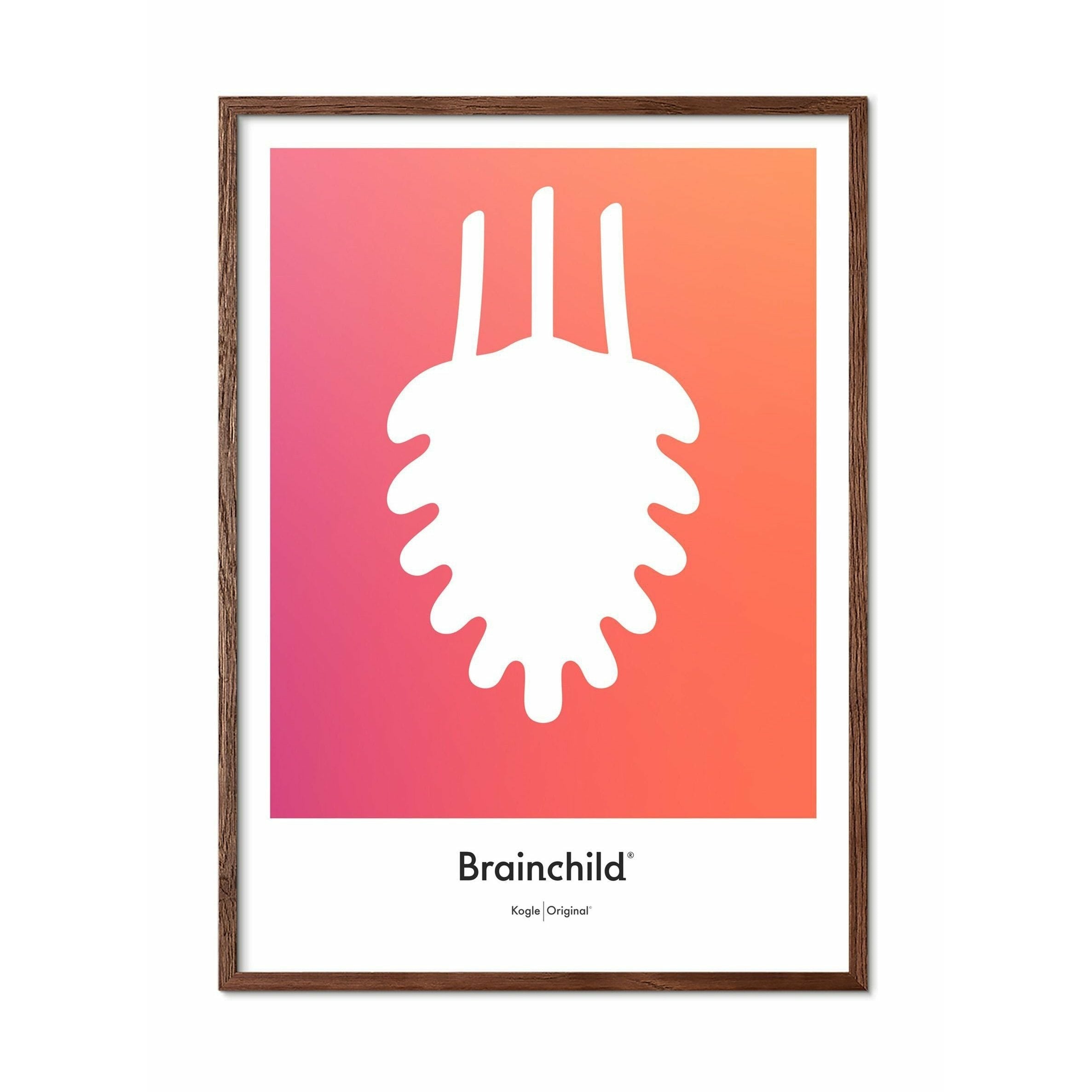 Brainchild Bull designikon affisch, ram i mörkt trä 30x40 cm, orange