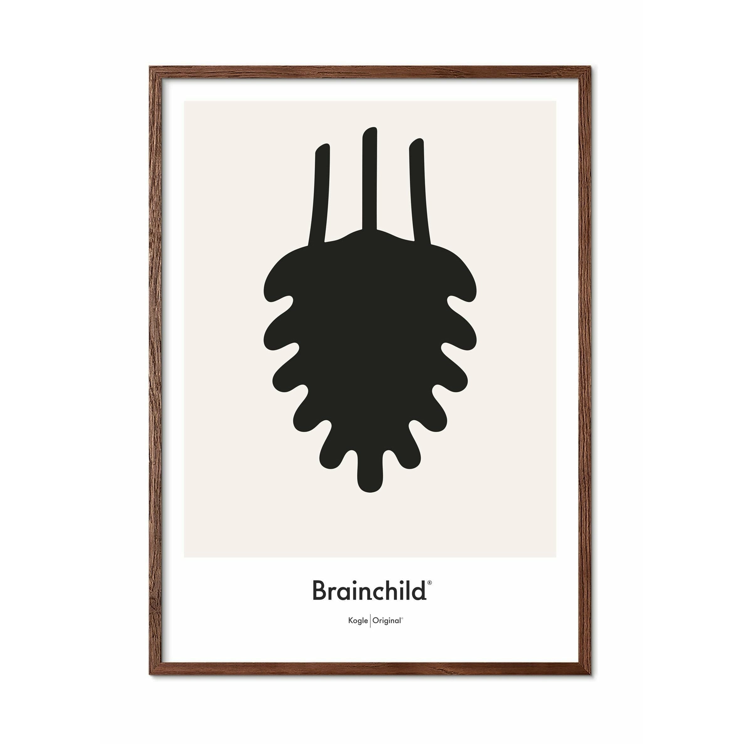 Brainchild Bull designikon affisch, ram i mörkt trä 50x70 cm, grå