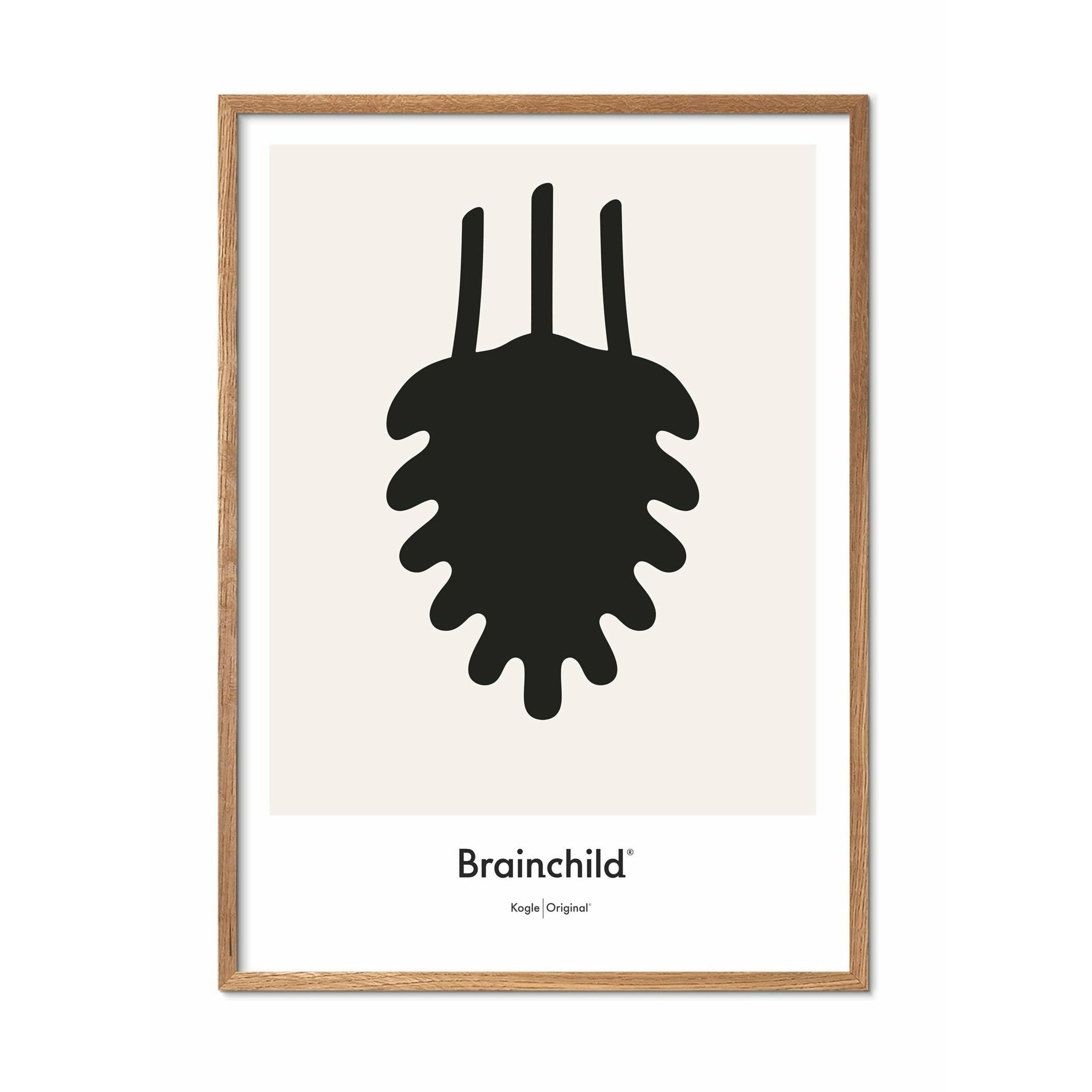 Brainchild Bull designikon affisch, ram i lätt trä 30x40 cm, grå