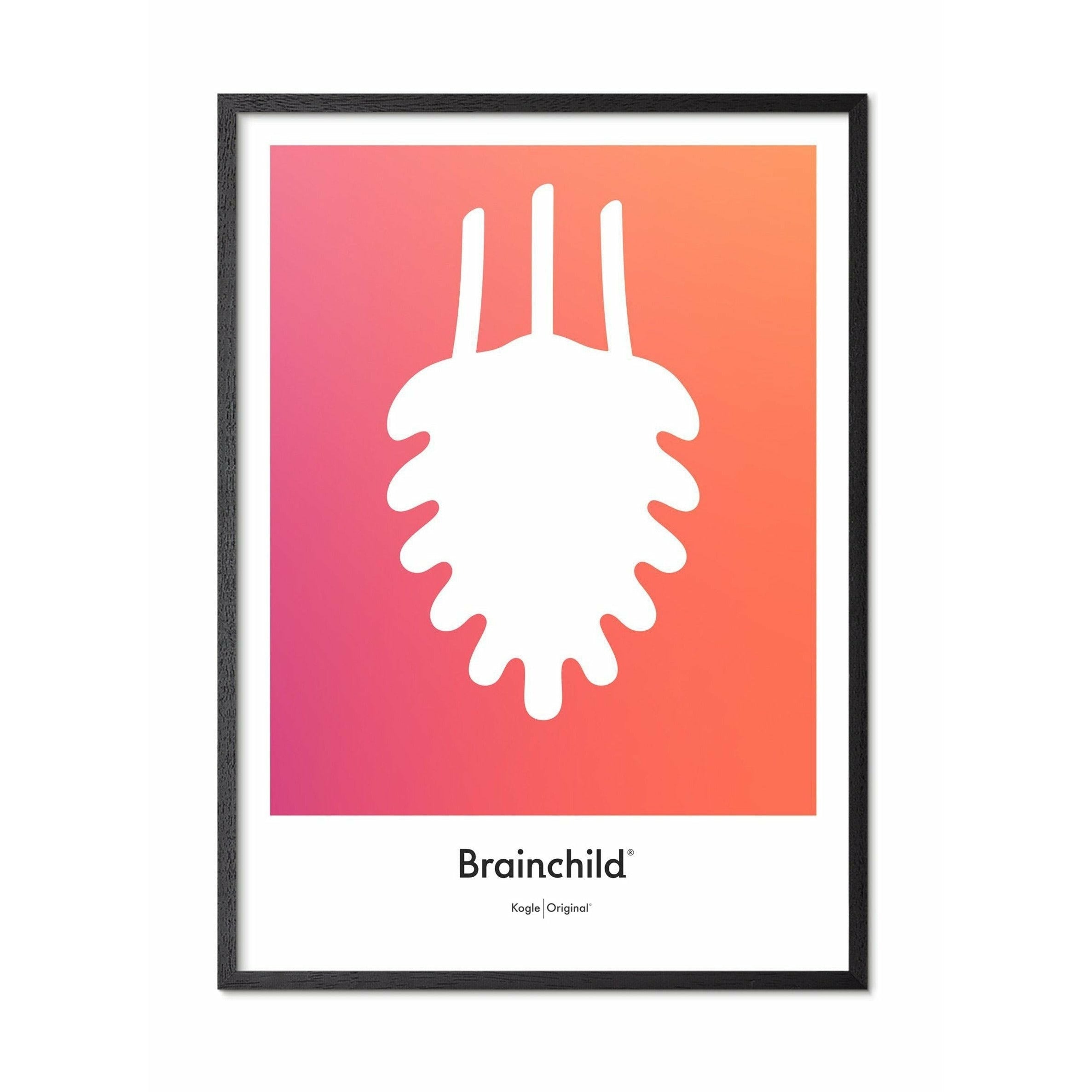 Brainchild Kogle Designikon Plakat, Ramme I Sortmalet Træ 70X100 Cm, Orange