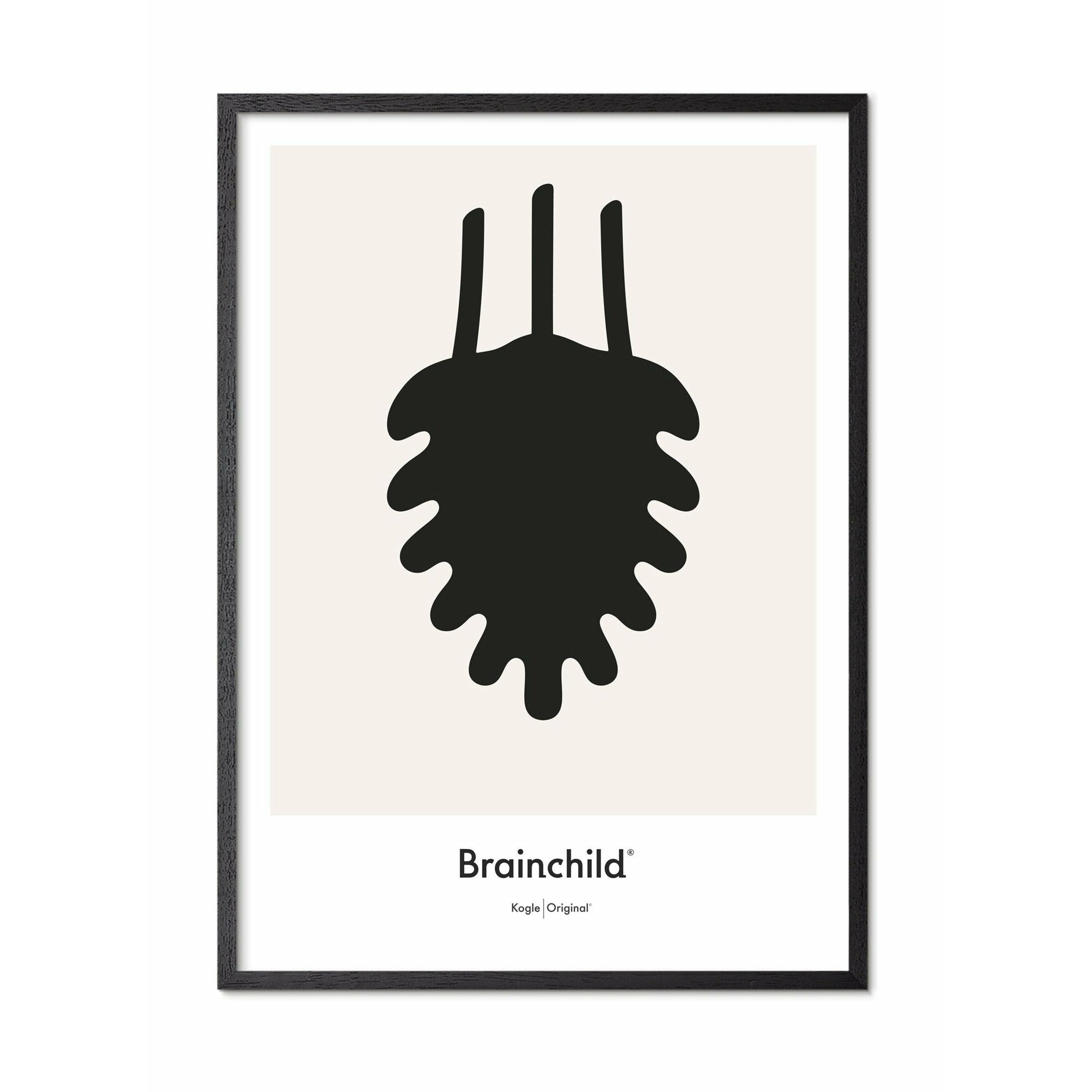 Brainchild Kogle Designikon Plakat, Ramme I Sortmalet Træ A5, Grå