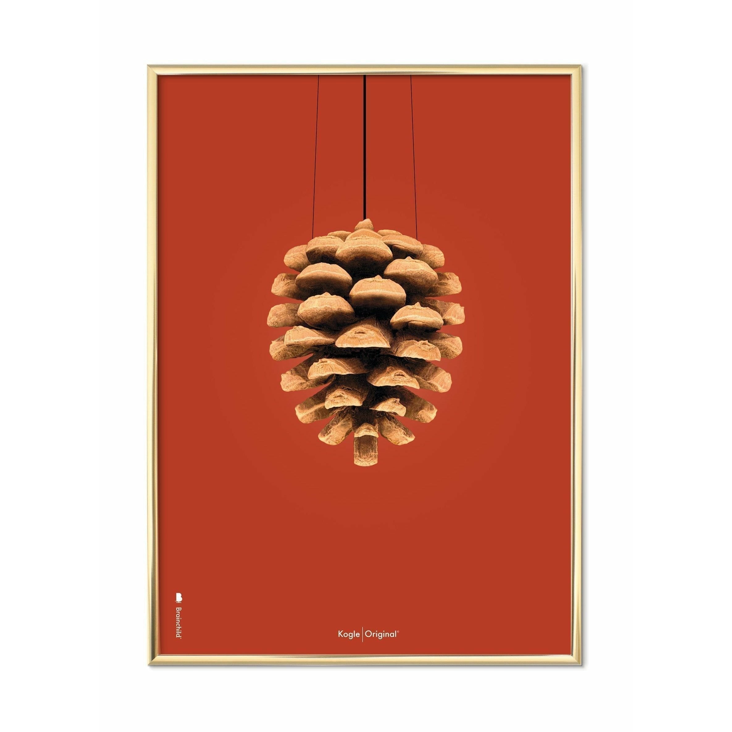 Brainchild Kogle Klassisk Plakat, Messingfarvet Ramme 50X70 Cm, Rød Baggrund