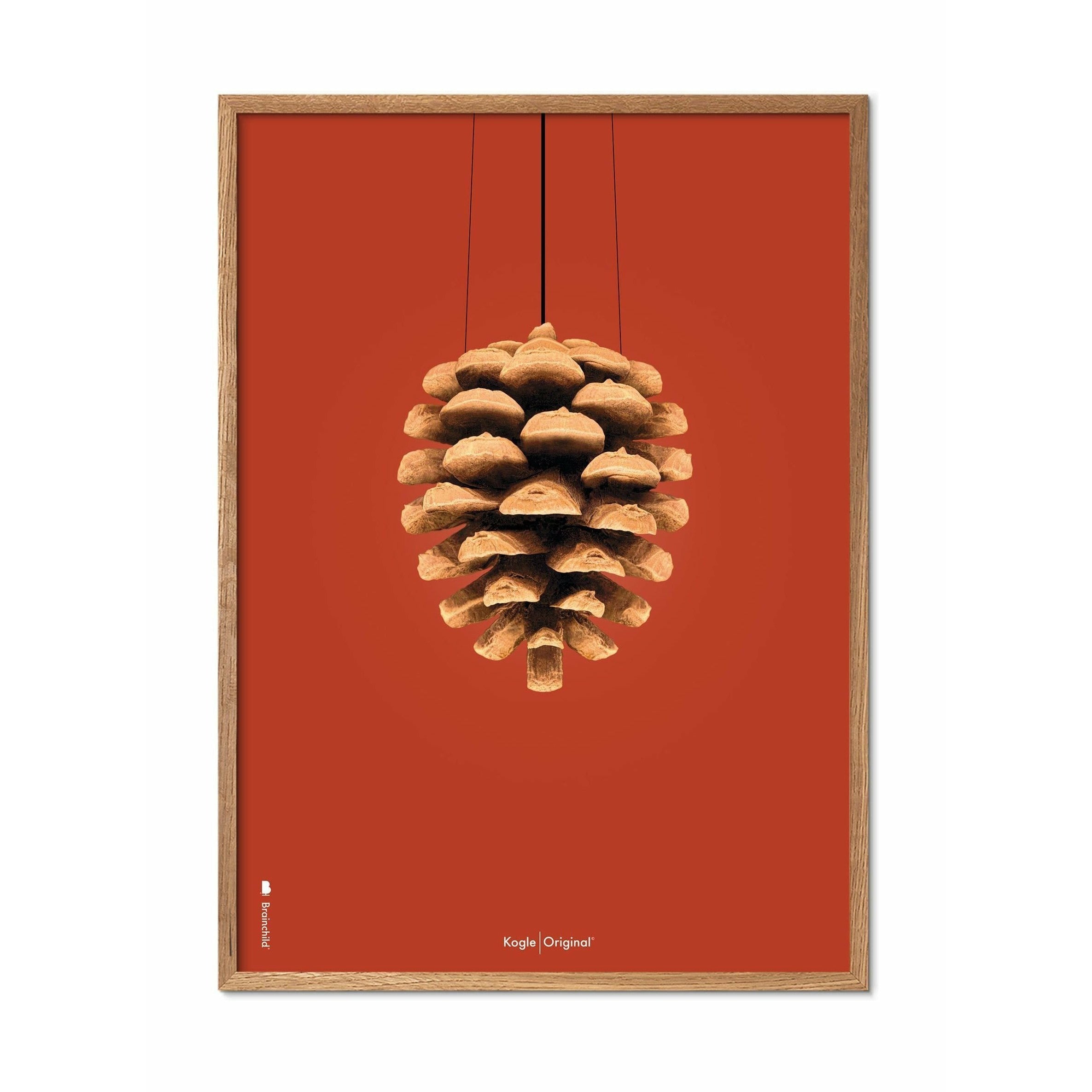 Brainchild Bull Classic -affisch, ram i lätt trä 50x70 cm, röd bakgrund