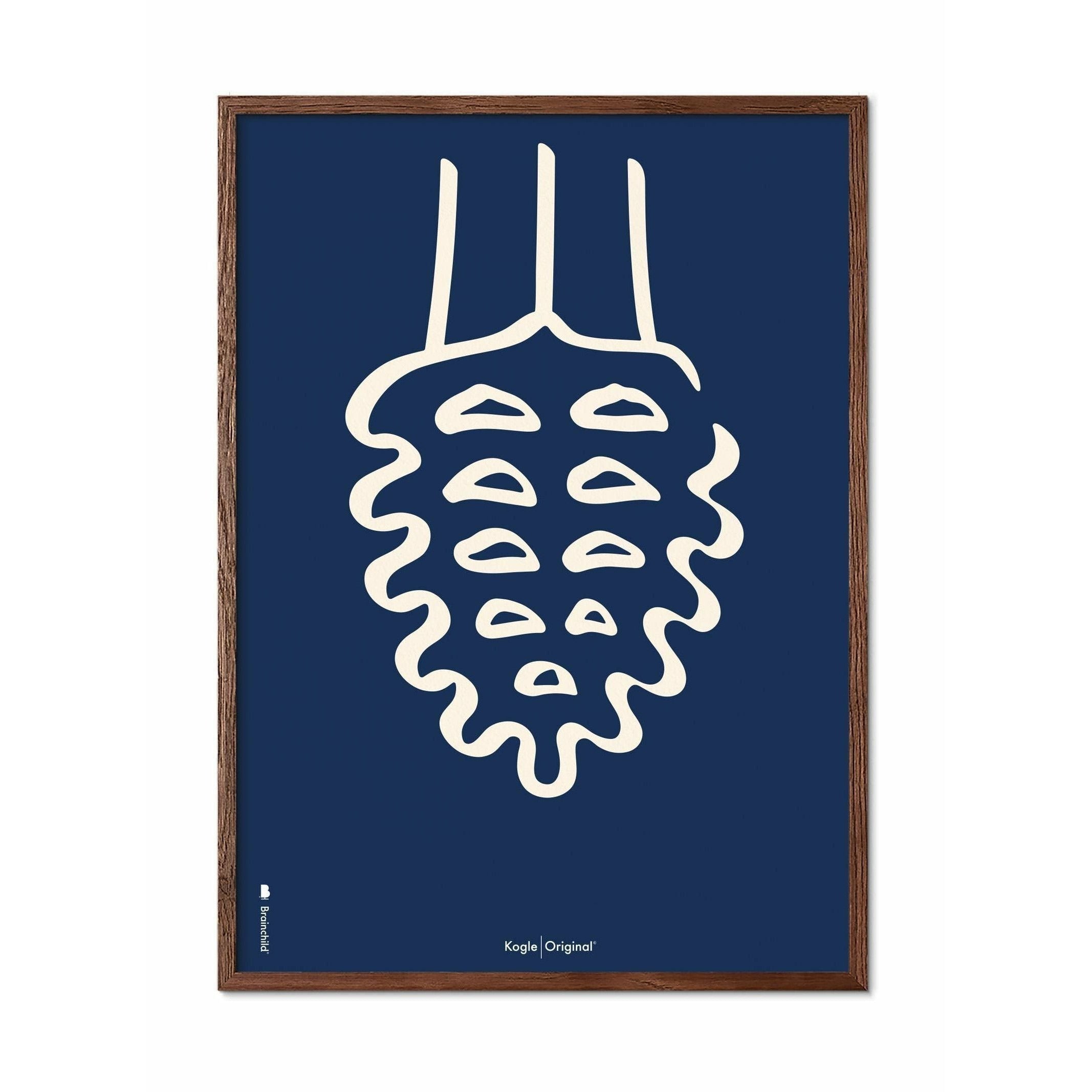 Brainchild Buller Line -affisch, ram i mörkt trä 50x70 cm, blå bakgrund