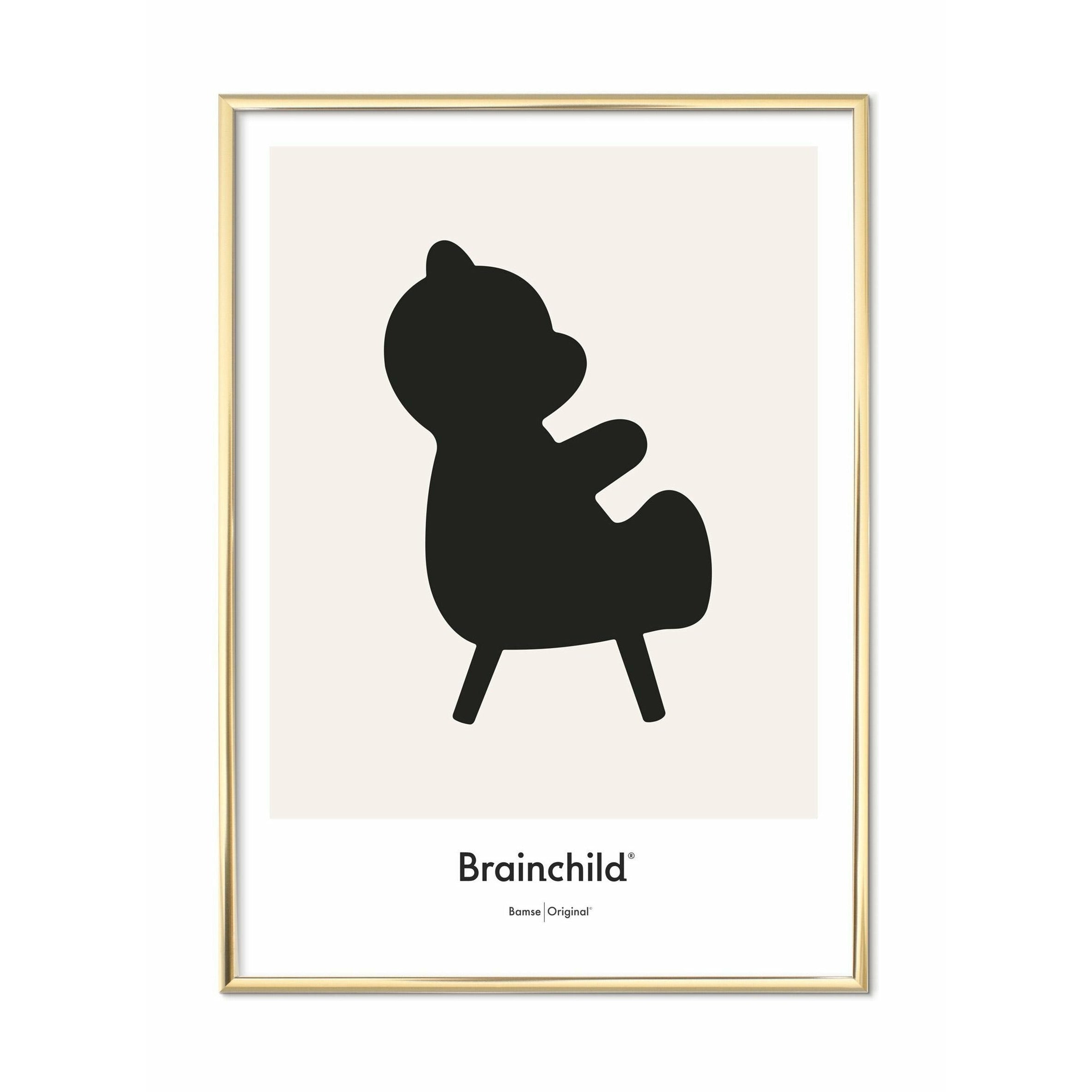 Brainchild Bamse Designikon Plakat, Messingfarvet Ramme 50X70 Cm, Grå