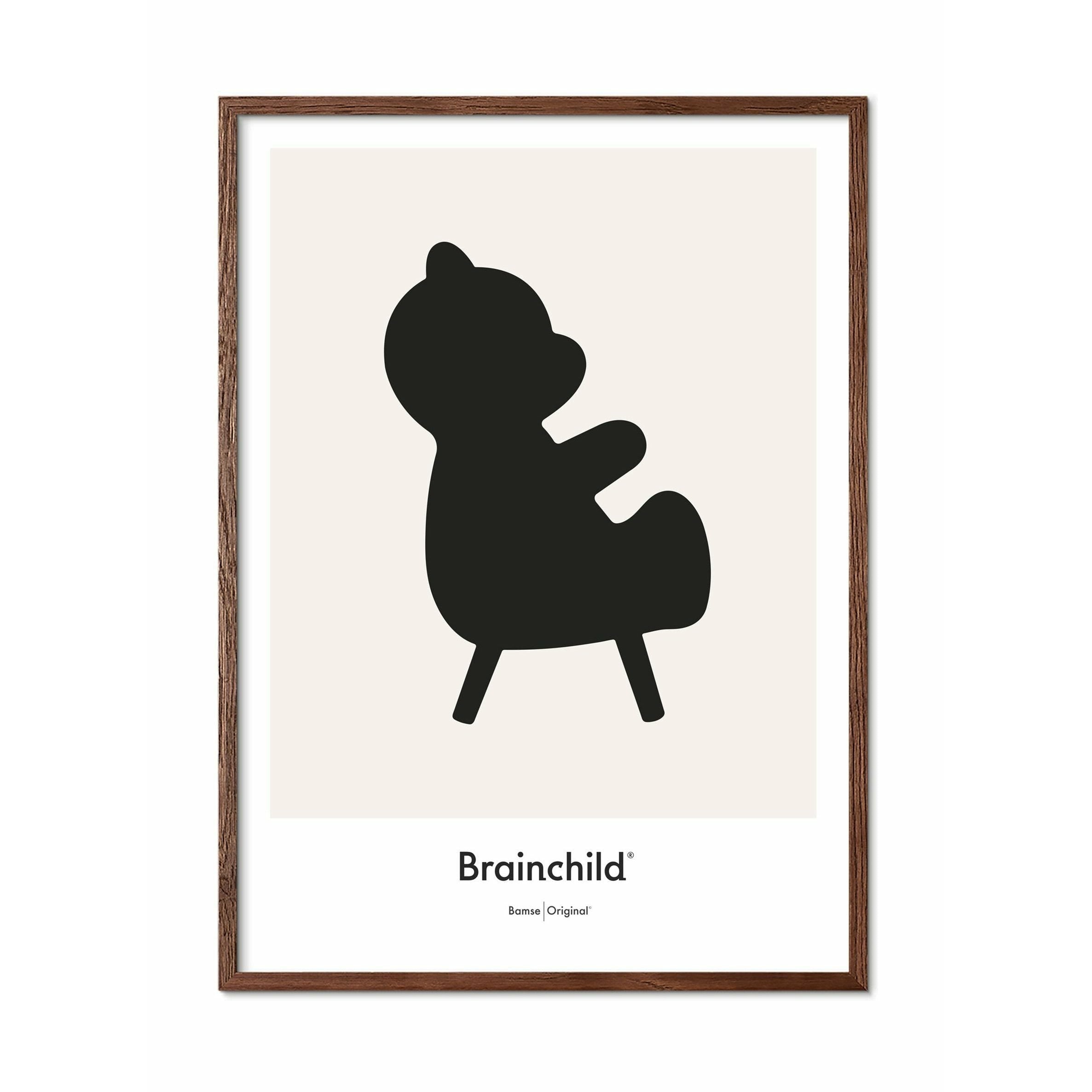 Brainchild Nallebjörn designikon affisch, ram i mörkt trä 30x40 cm, grå