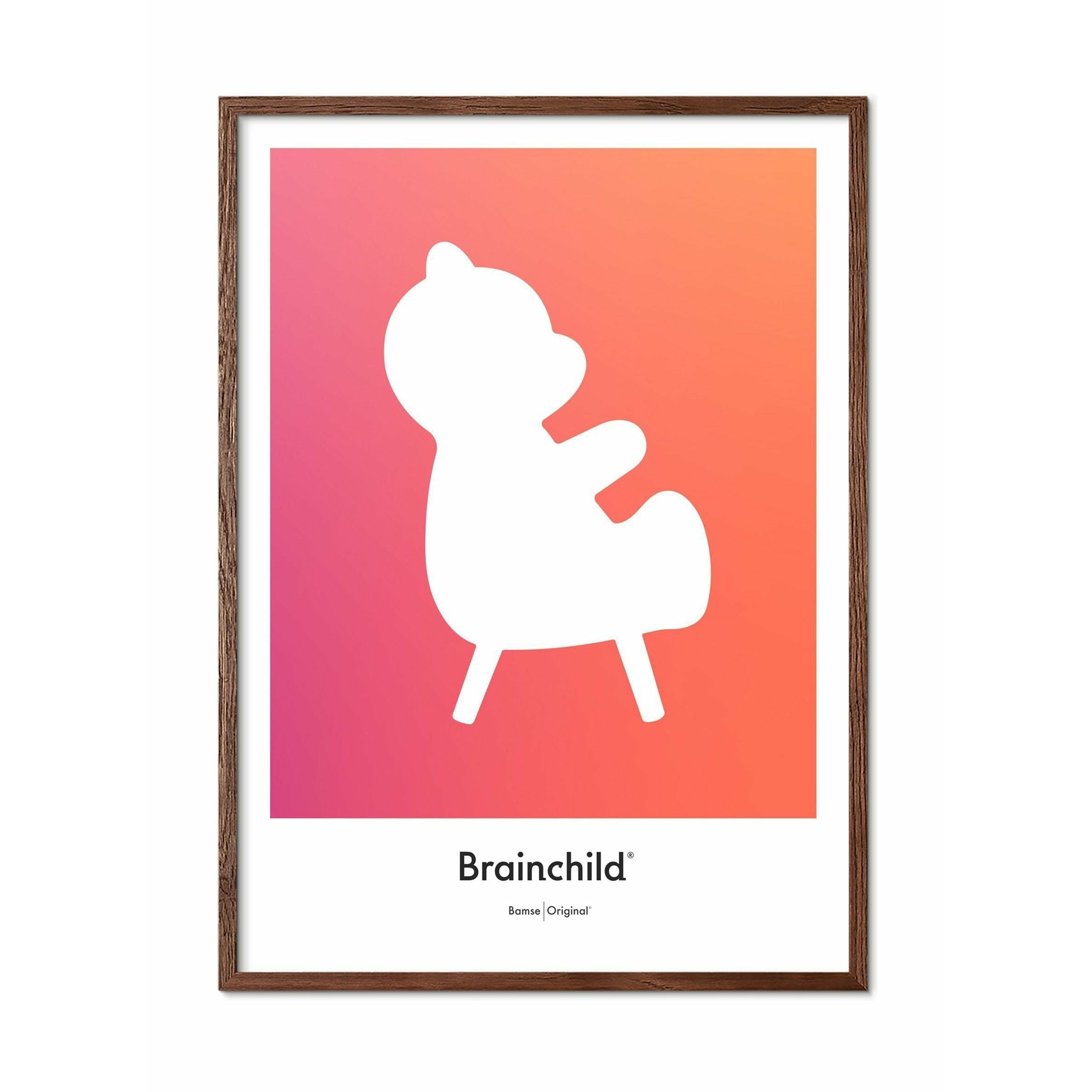 Brainchild Bamse Designikon Plakat, Ramme I Mørkt Træ 50X70 Cm, Orange