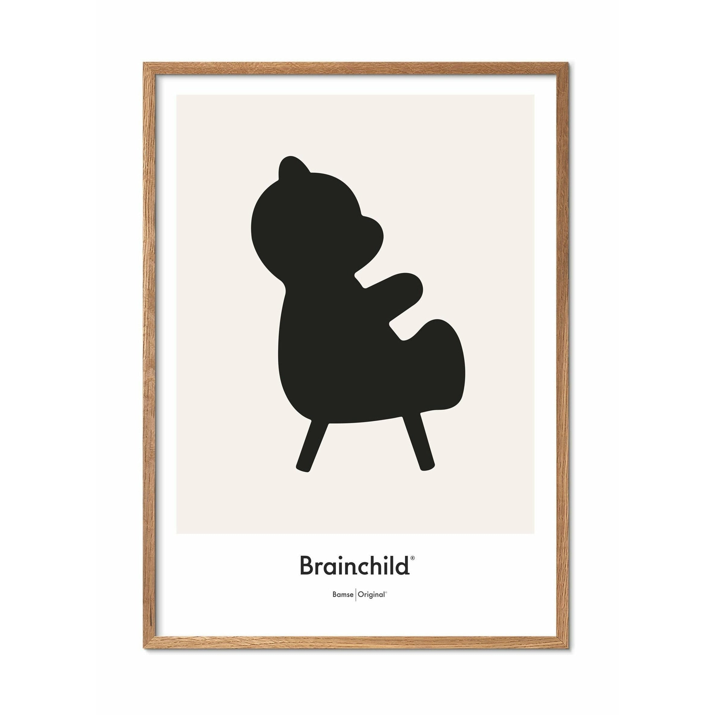 Brainchild Nallebjörn designikon affisch, ram i lätt trä 30x40 cm, grå