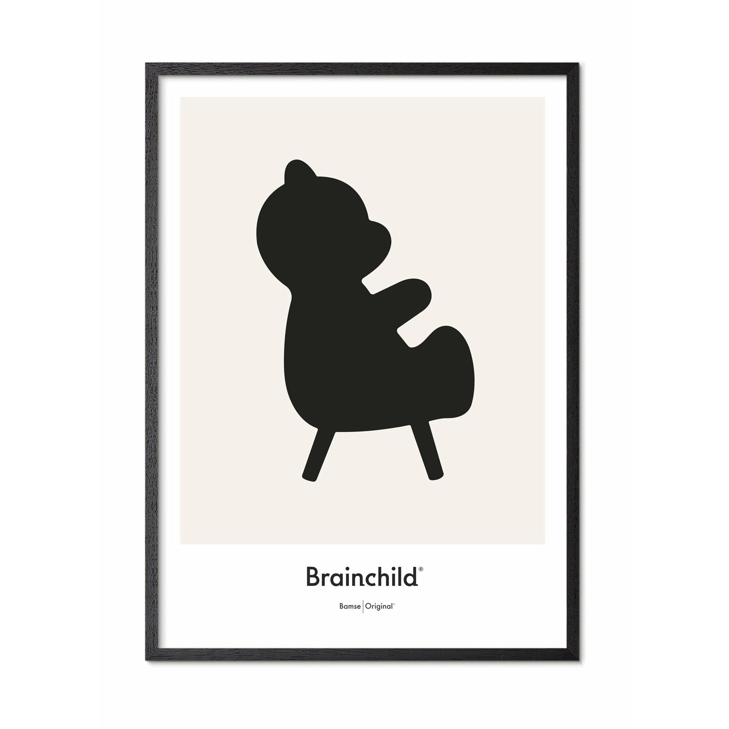 Brainchild Nallebjörn designikon affisch, ram i svart målat trä 30x40 cm, grå