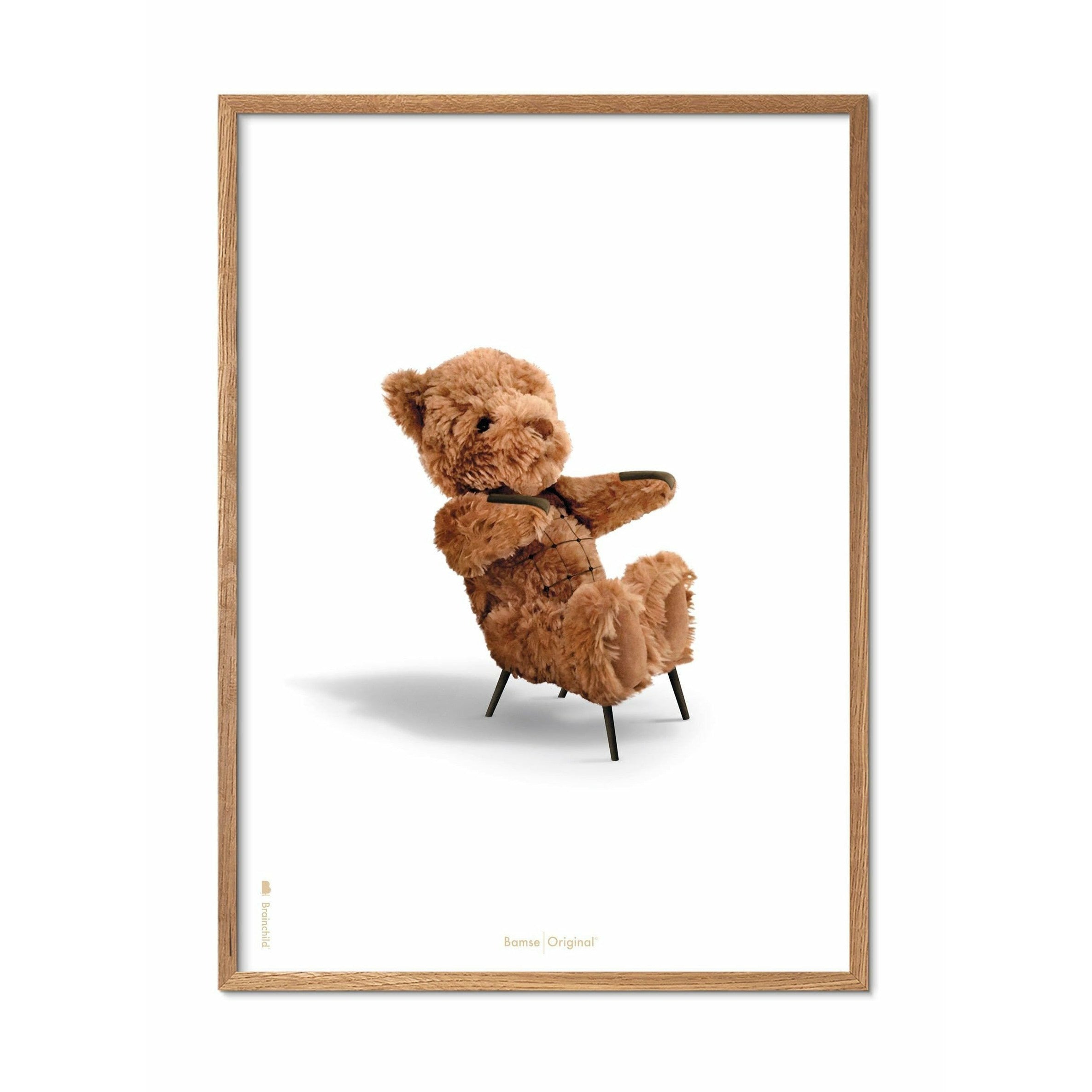 Brainchild Nallebjörn klassisk affisch, ram i lätt trä 30x40 cm, vit bakgrund