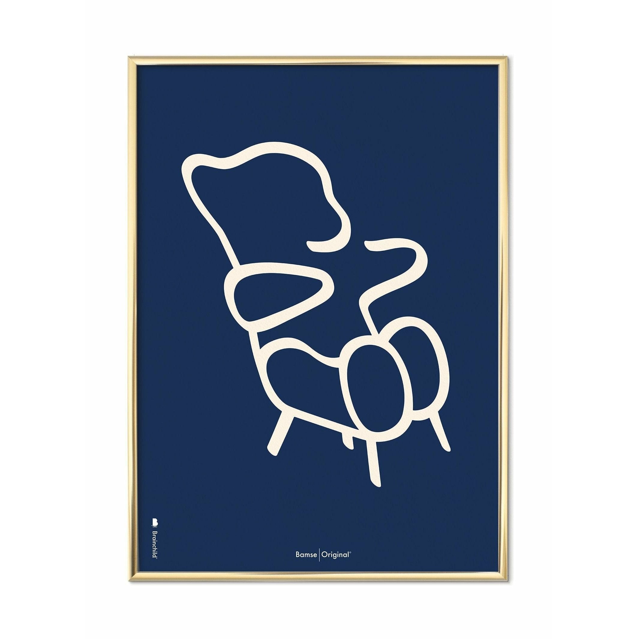 Brainchild Nallebjörnslinje affisch, mässingsfärgad ram 30x40 cm, blå bakgrund