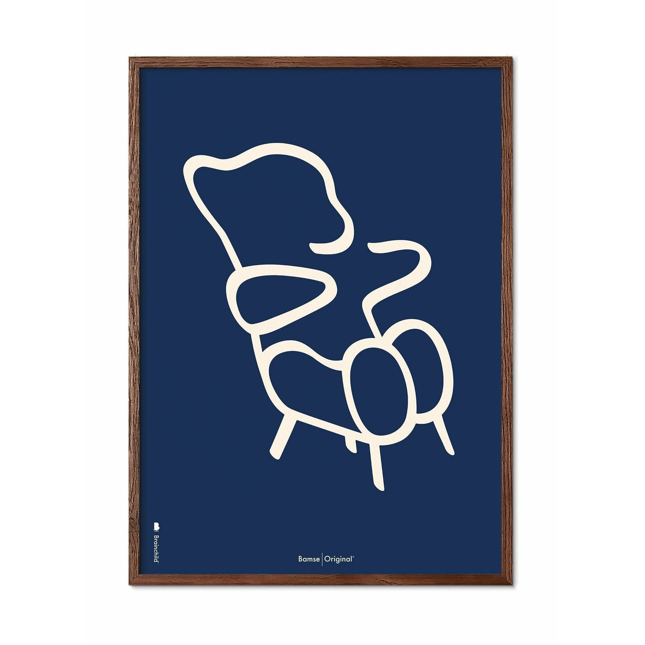 Brainchild Nallebjörnslinje affisch, ram i mörkt trä 70x100 cm, blå bakgrund