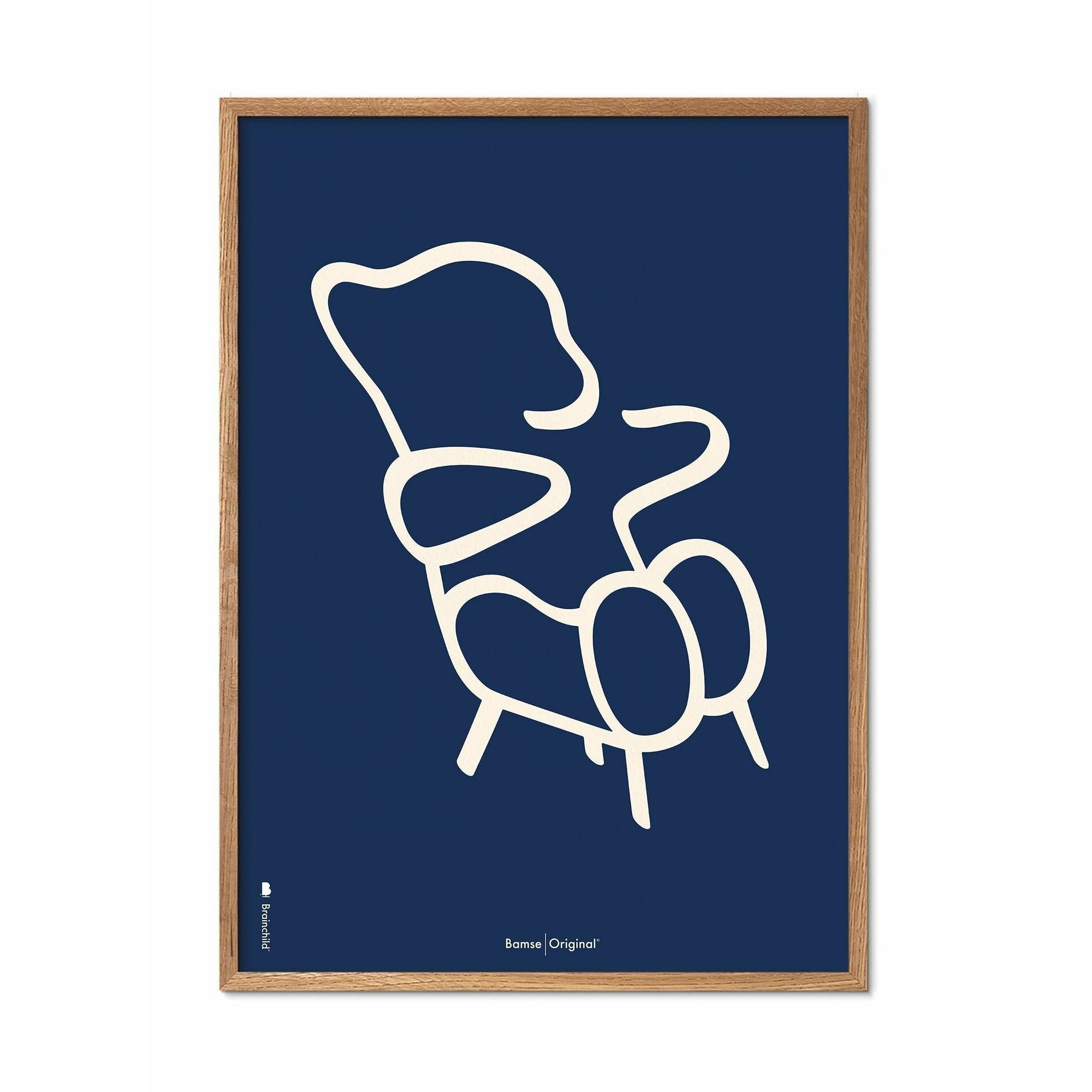 Brainchild Nallebjörnslinje affisch, ram i lätt trä 50x70 cm, blå bakgrund