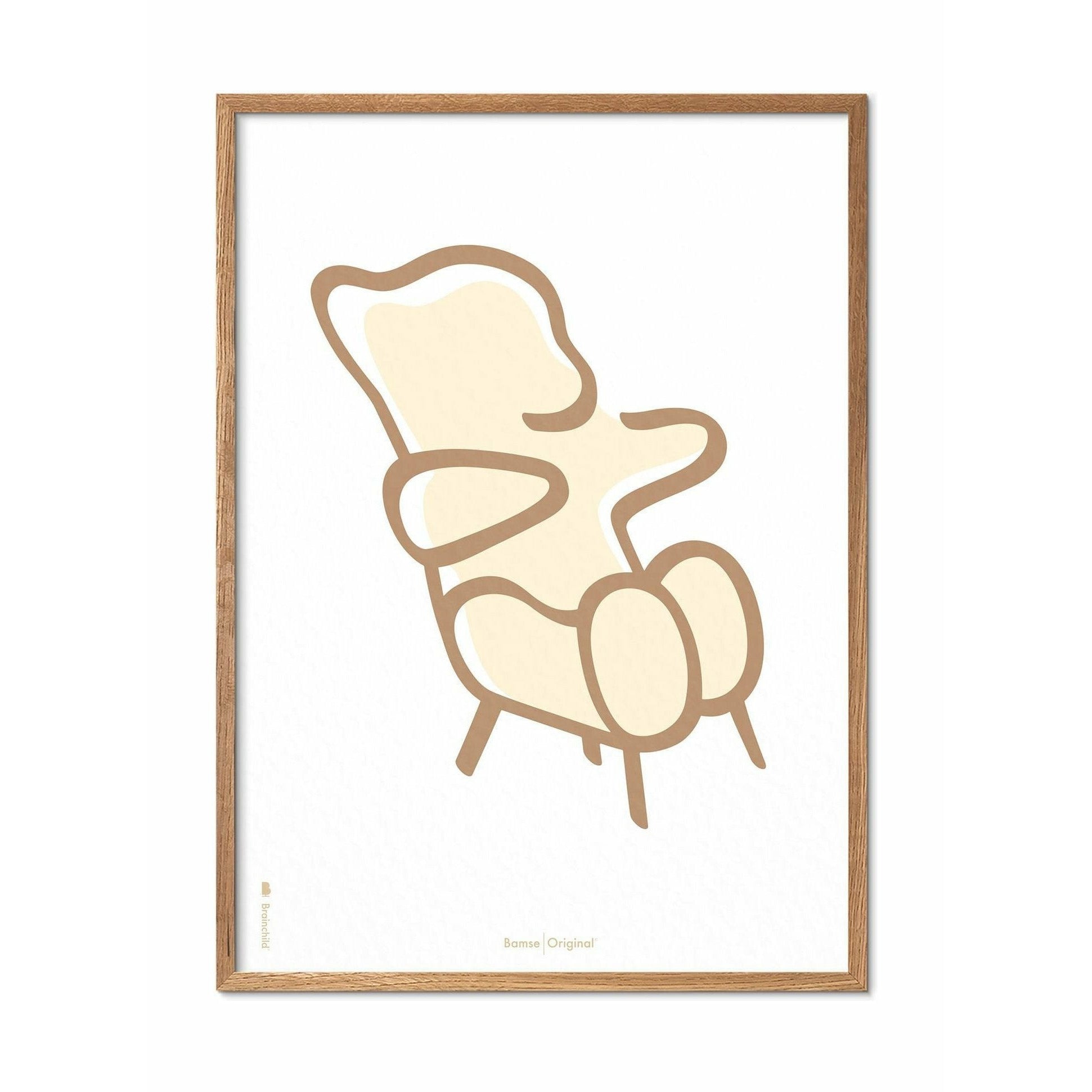 Brainchild Nallebjörnslinje affisch, ram i lätt trä A5, vit bakgrund