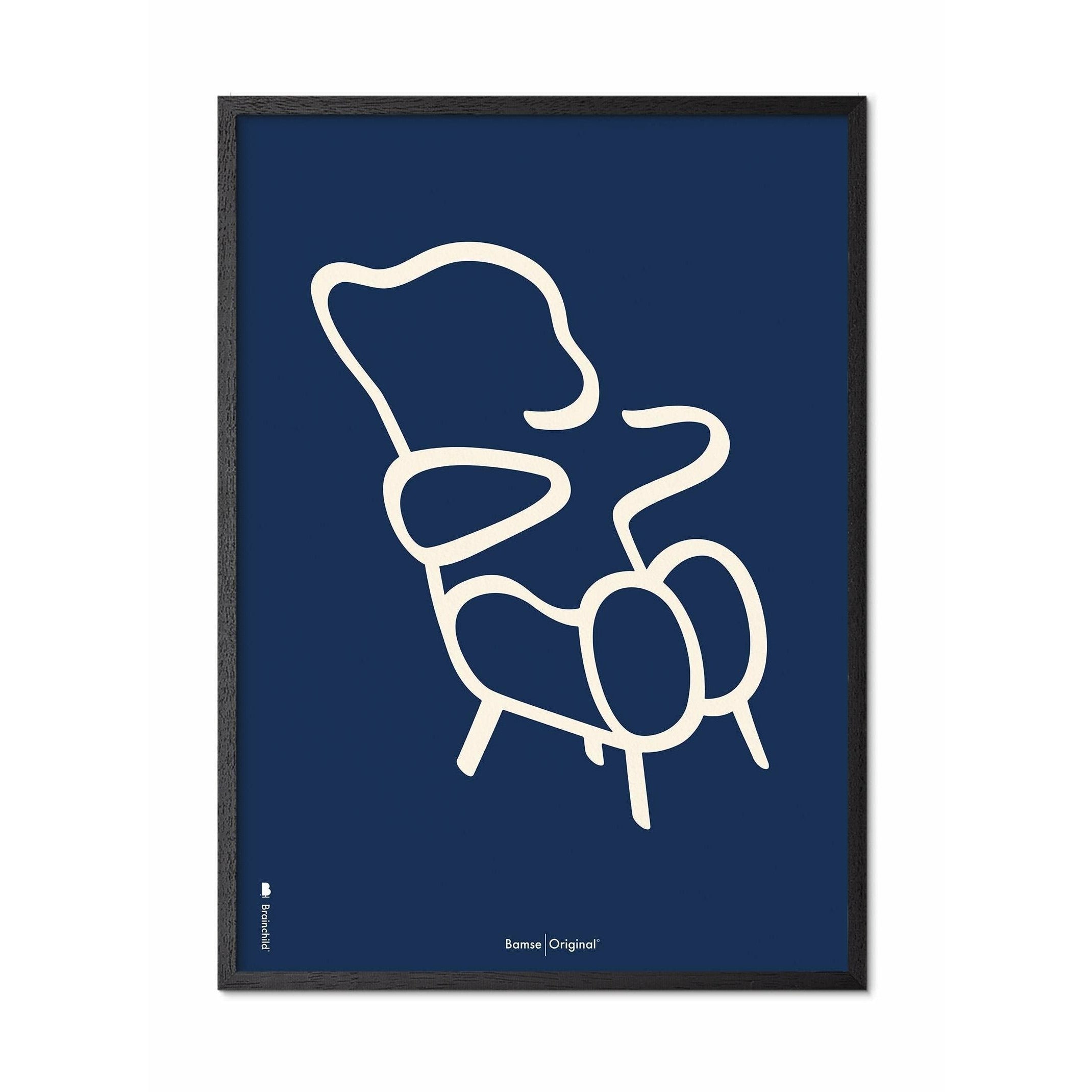 Brainchild Nallebjörnslinje affisch, ram i svart målad trä A5, blå bakgrund