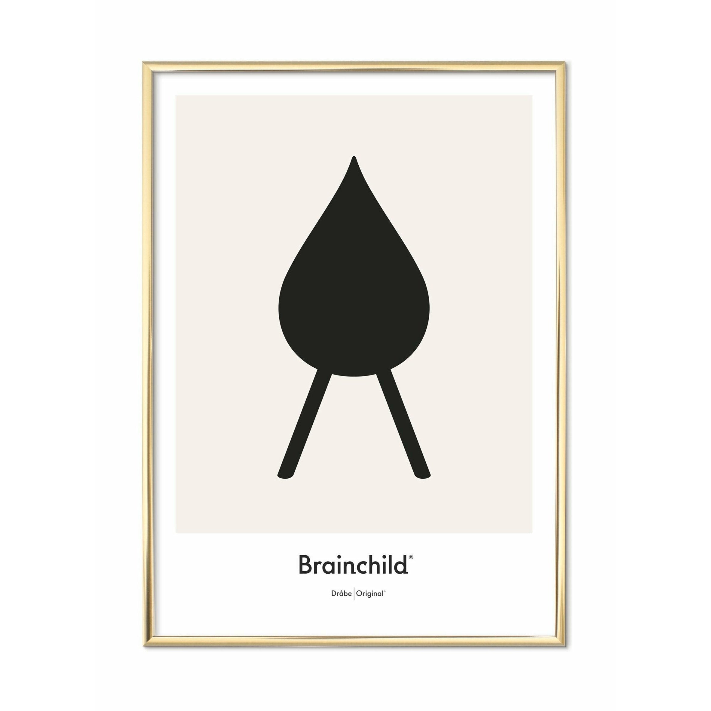 Brainchild Drop Design Icon -affisch, mässingsfärgad ram 30x40 cm, grå