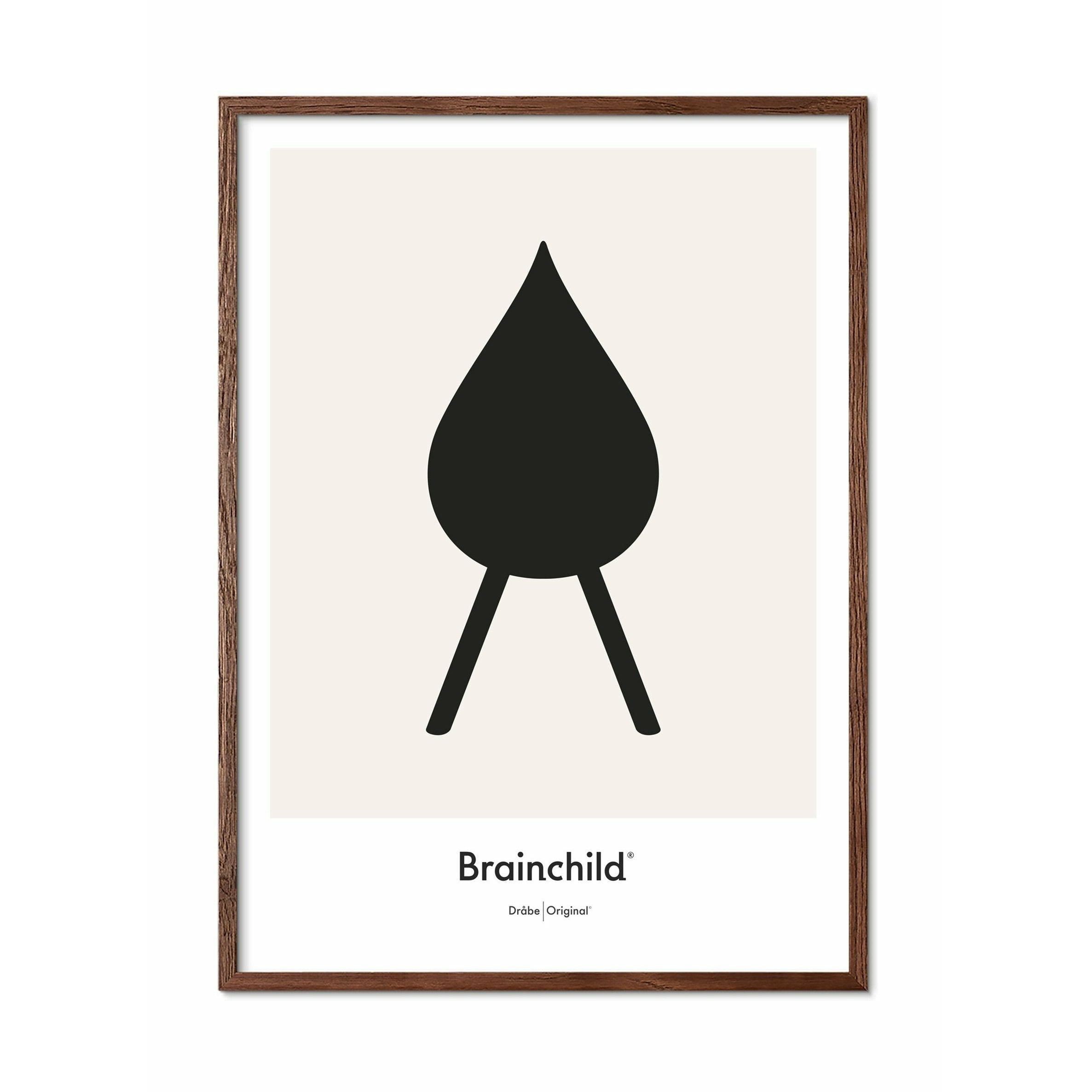 Brainchild Drop designikon affisch, ram i mörkt trä 30x40 cm, grå