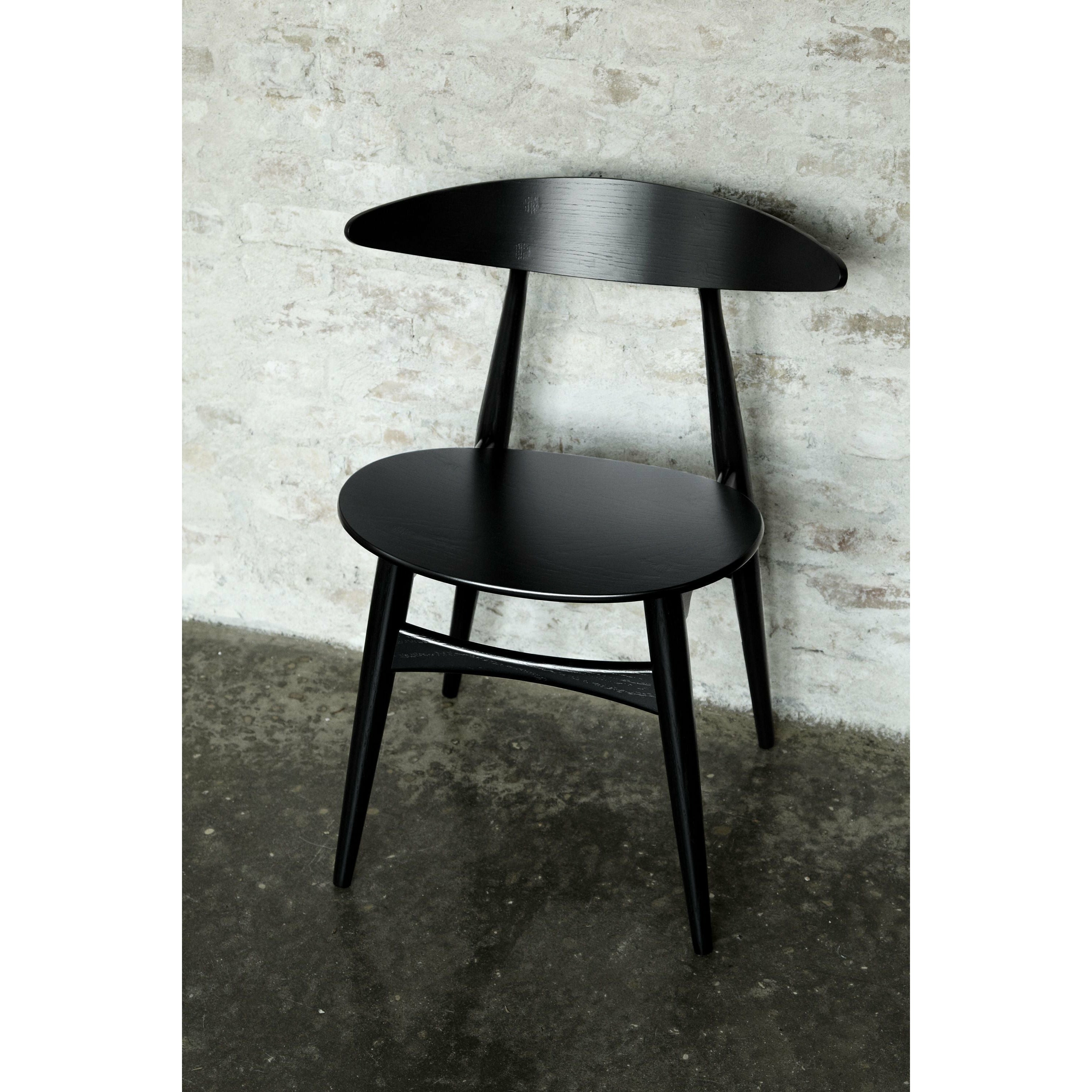 Carl Hansen CH33P -stol, svart bok, svart läder sif 98
