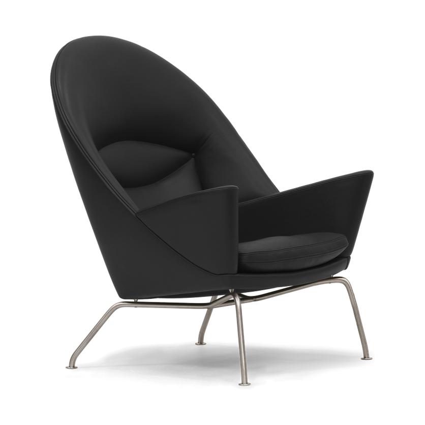 Carl Hansen CH468 Oculus stol, rostfritt stål, svart läder