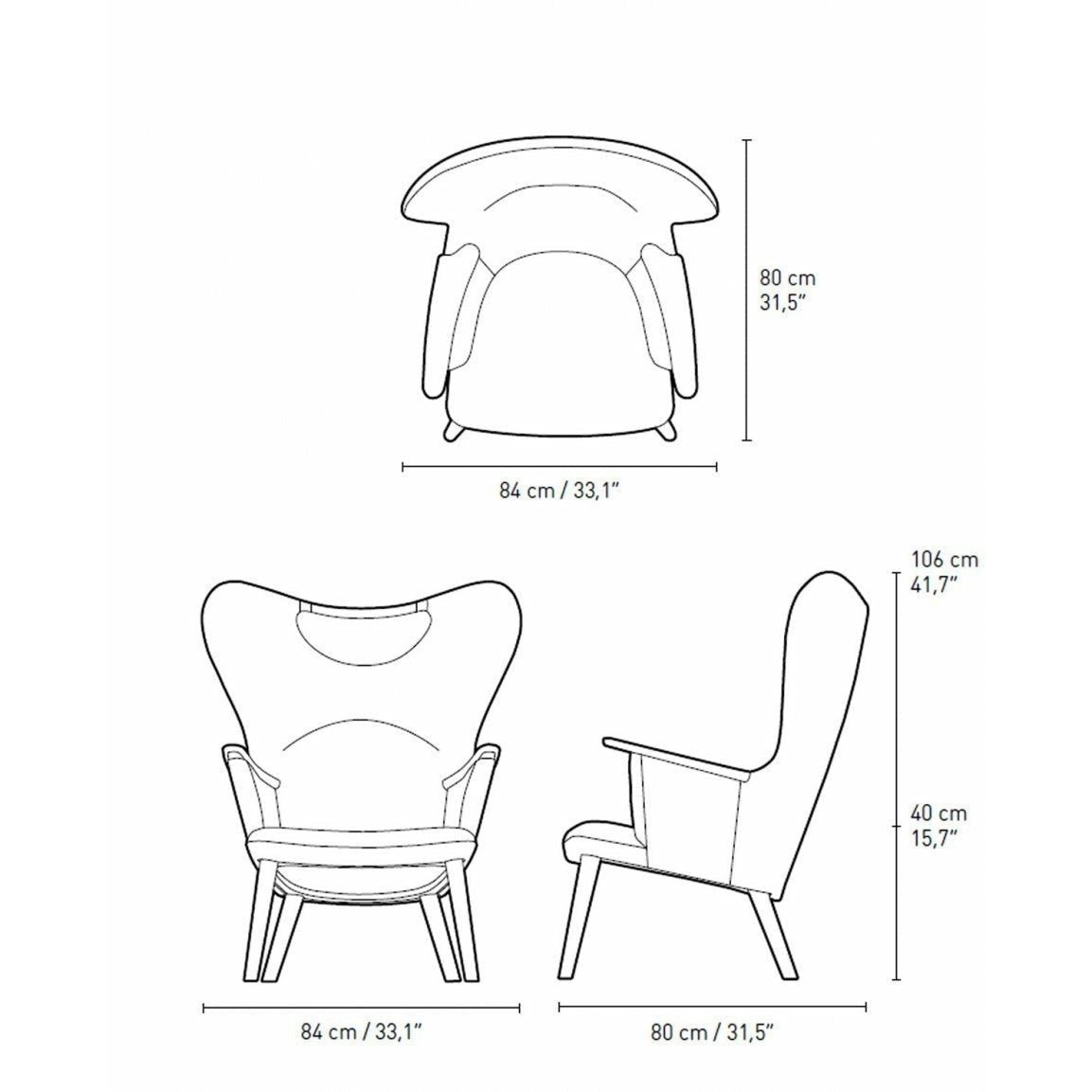 Carl Hansen CH78 Mama Bear Lounge Chair, Oak Oil/Dark Green Fiord 991