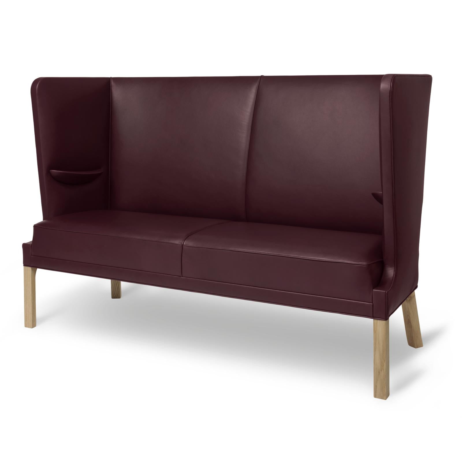 Carl Hansen FH436 Coupé soffa, oljad ek, vinröd läder