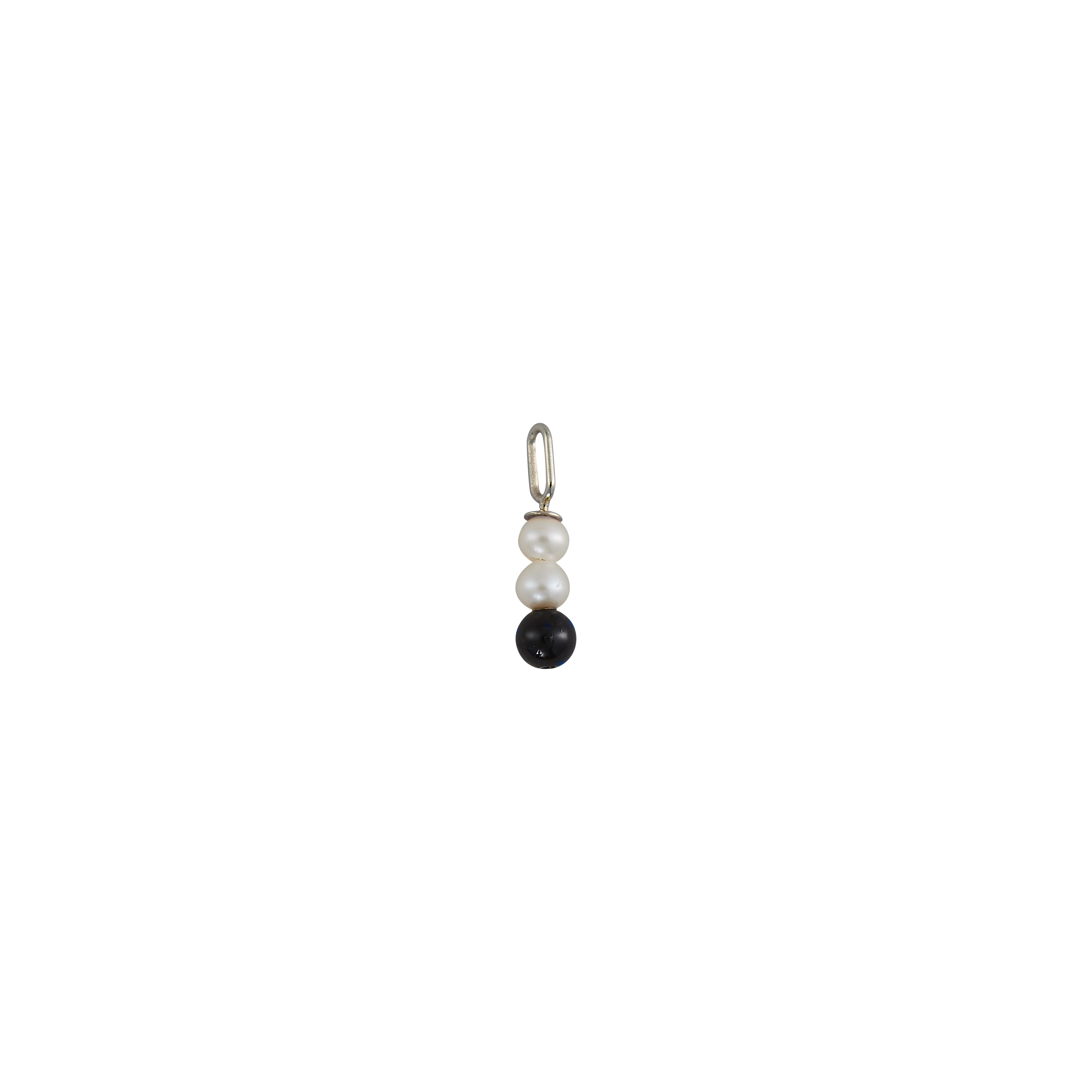 Design Letters Pearl Stick Charm 4 mm hängande silverpläterad, svart agat