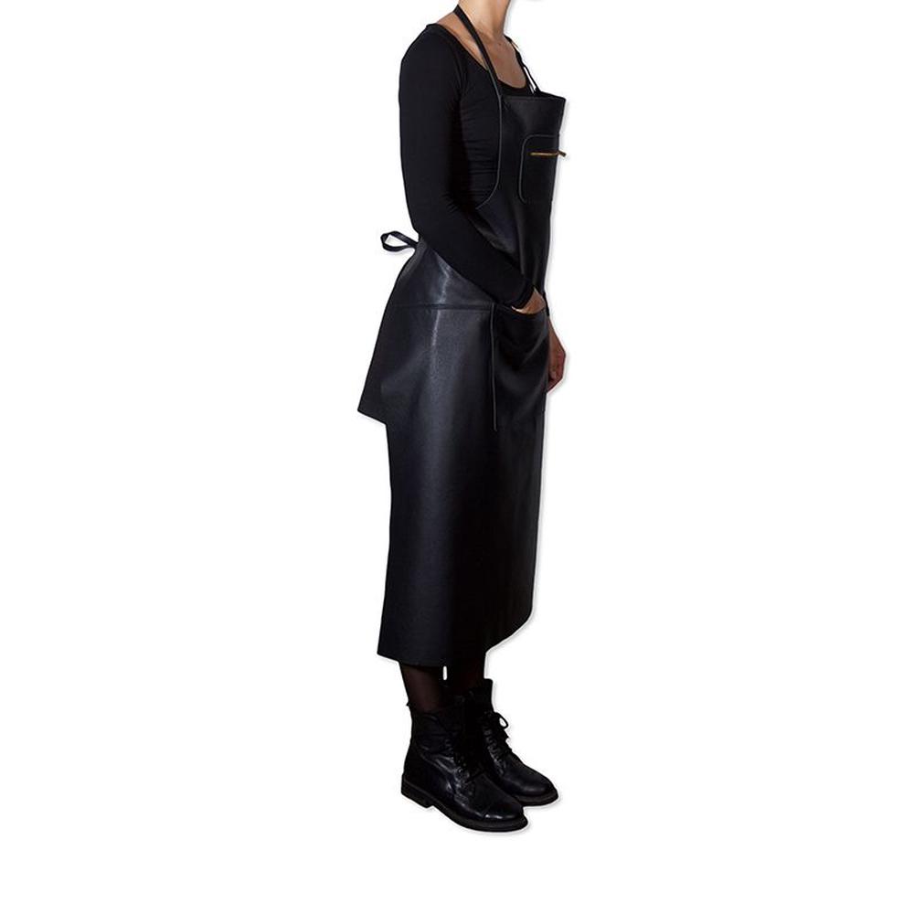 Dutchdeluxes Klassiskt 100% läderförkläde extra långt, svart