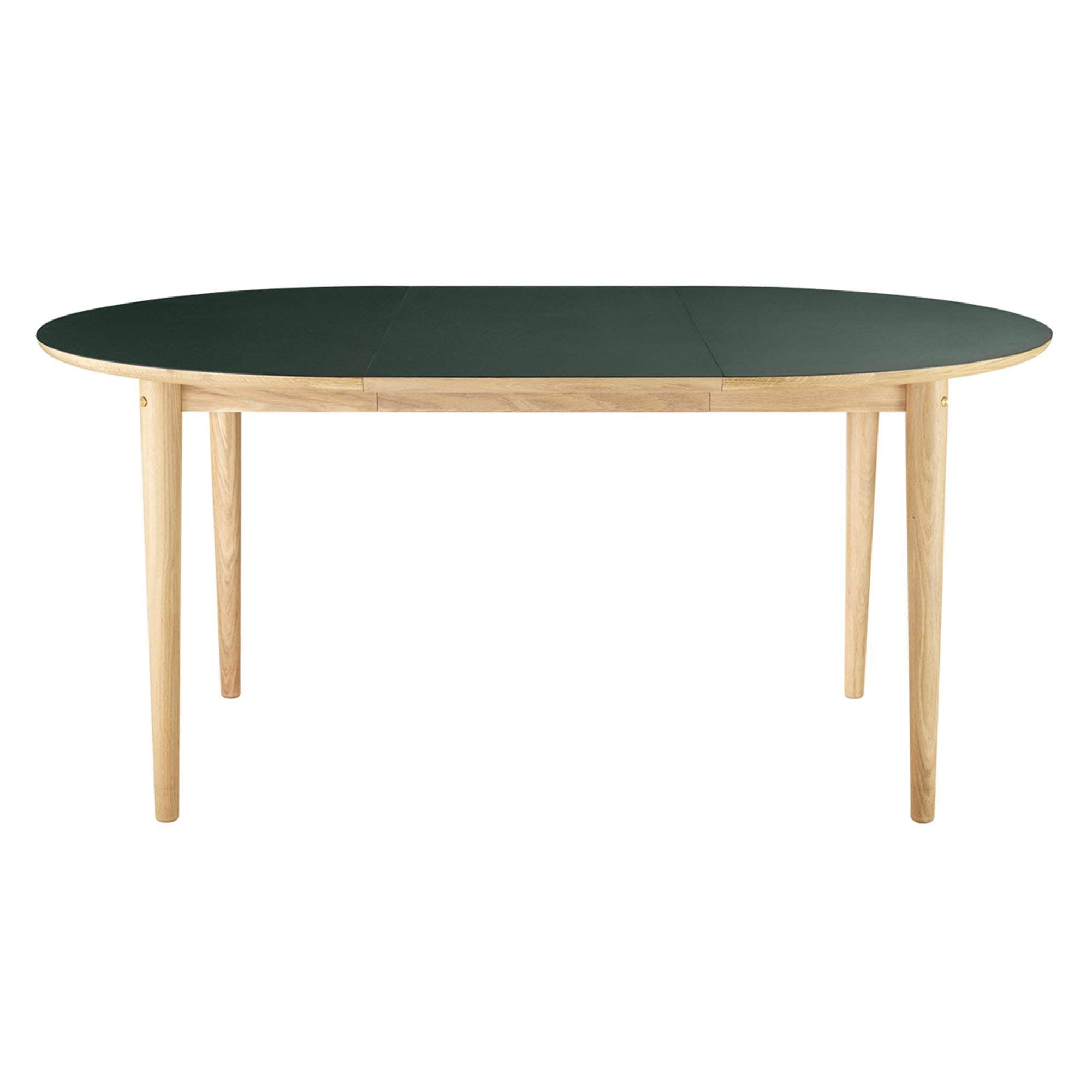FDB Møbler C62E matbord med extrakt, ek/mörkgrön linoleum