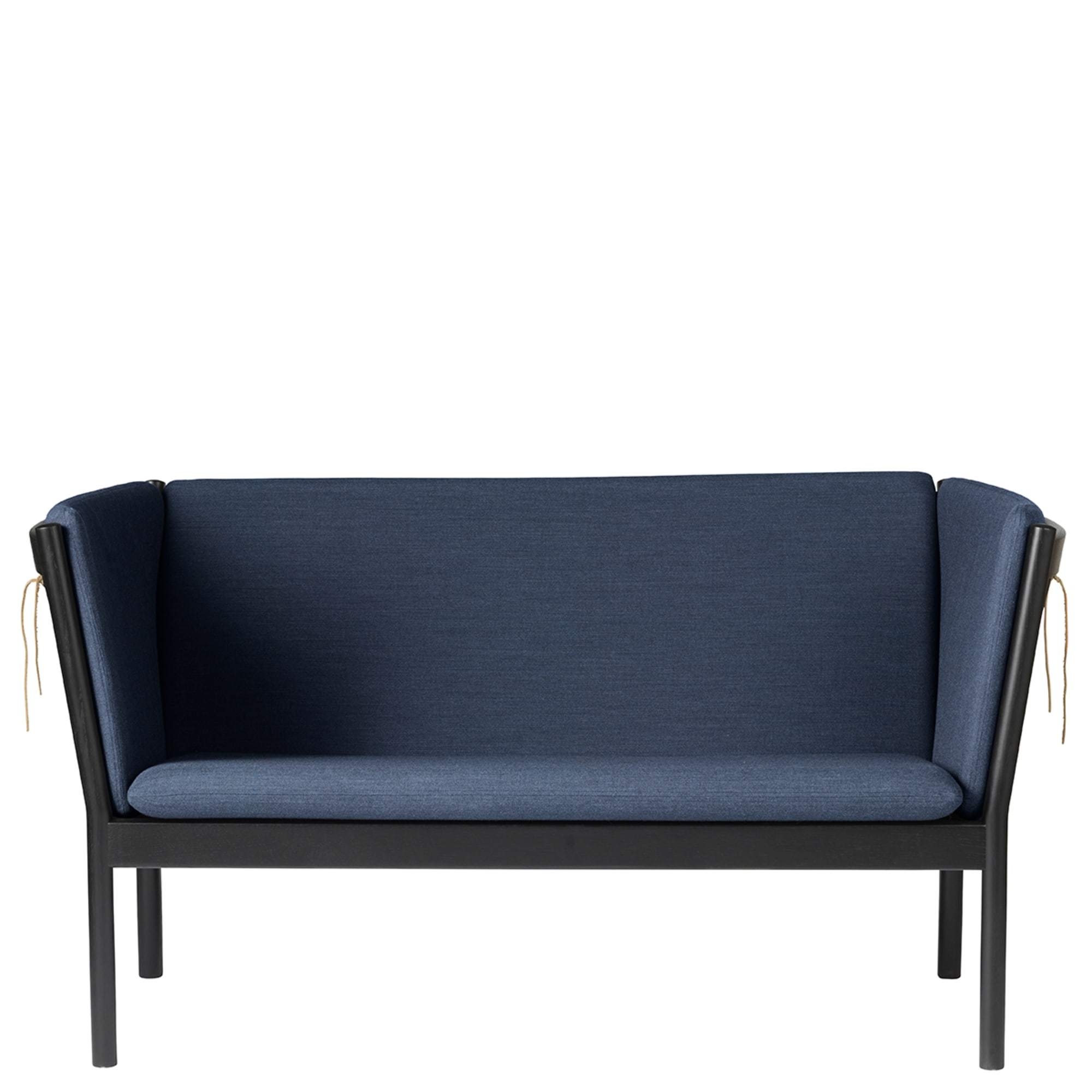 FDB Møbler J148 2- person soffa, svart ek, mörkblå tyg