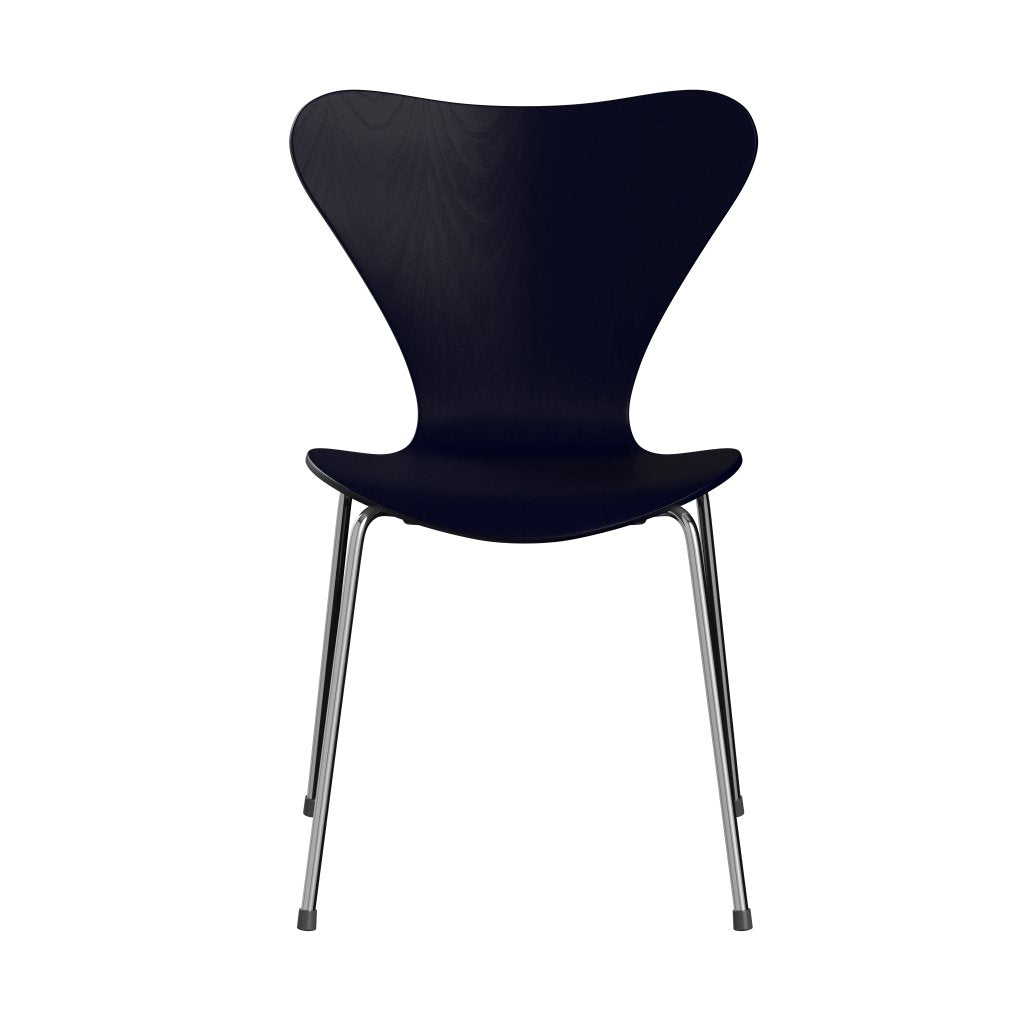 Fritz Hansen 3107 Skalstol, Forkromet Stål/Farvet Ask Midnight Blue