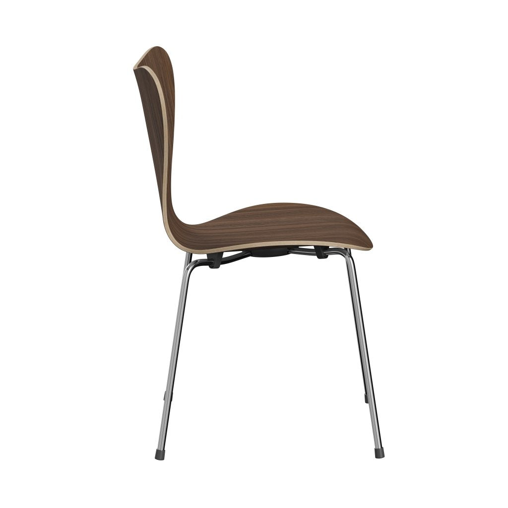 Fritz Hansen 3107 Shell Chair, Chromed Steel/Walnut Lackered Veneer