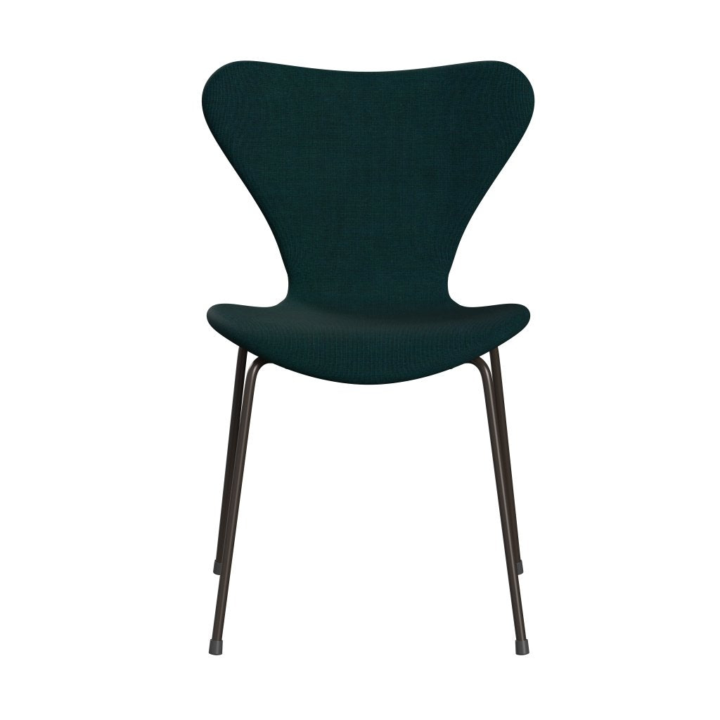 Fritz Hansen 3107 stol helt vadderad, brun brons/duk mörkblå/grön