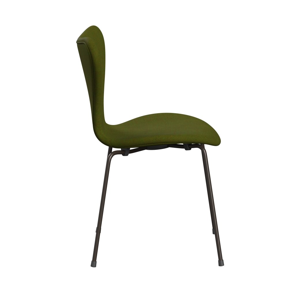 Fritz Hansen 3107 stol helt vadderad, brun brons/duk ljusgräsgrön