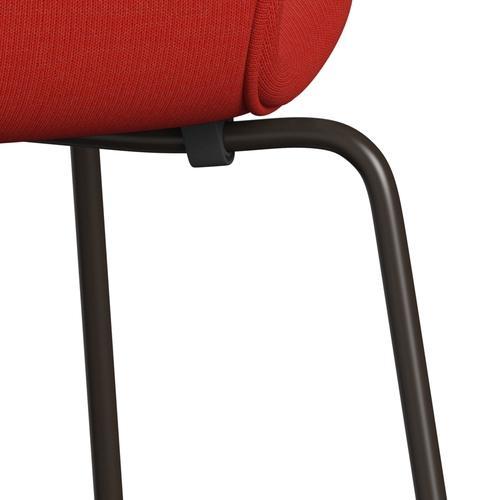 Fritz Hansen 3107 stol helt vadderad, brun brons/dukrosa röd