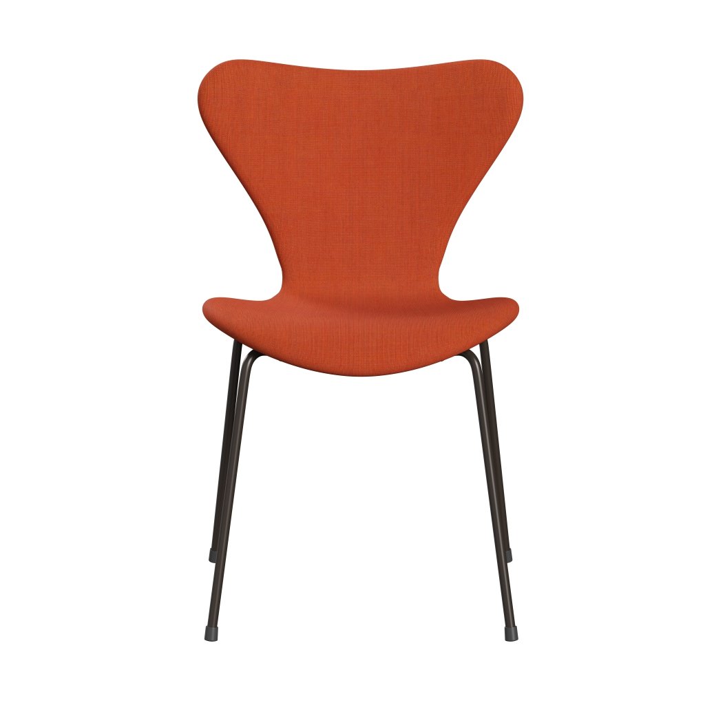 Fritz Hansen 3107 stol helt vadderad, brun brons/duk dammig orange