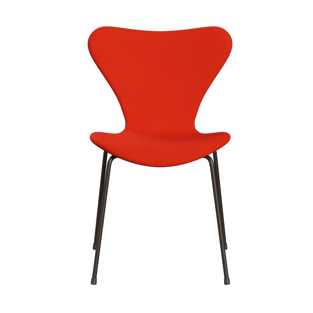 Fritz Hansen 3107 stol helt vadderad, brun brons/komfort orange/röd
