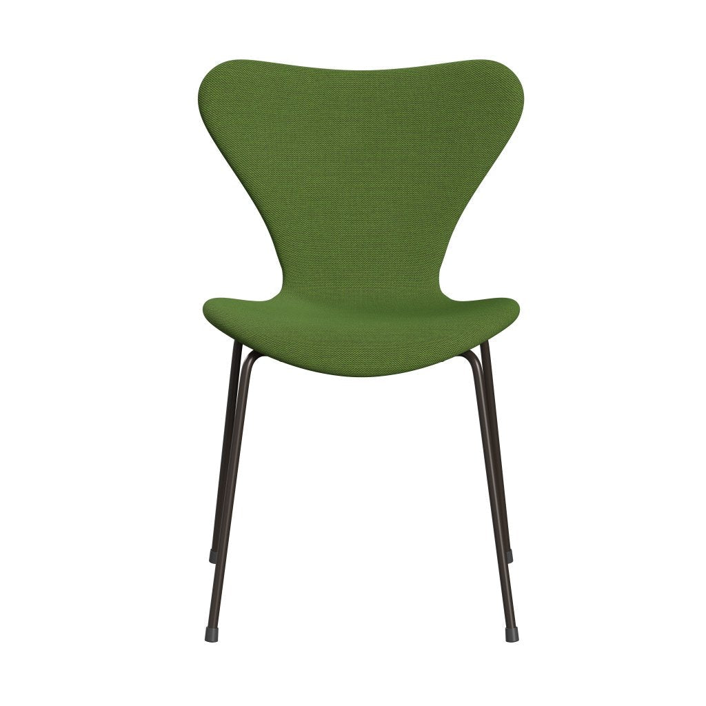 Fritz Hansen 3107 stol helt vadderad, brun brons/stålcut trio gräsgrön