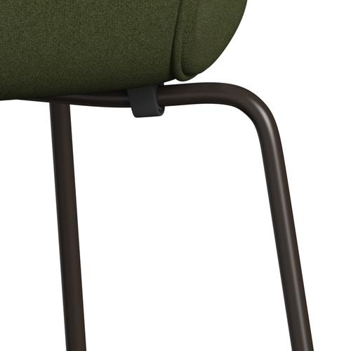 Fritz Hansen 3107 stol helt vadderad, brun brons/tonus millitar green divina