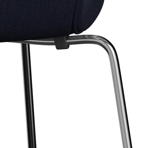 Fritz Hansen 3107 stol helt vadderad, kromad stål/duk mörkblå