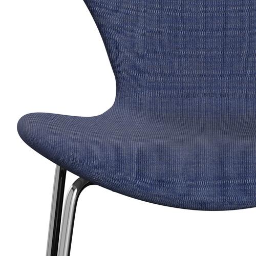 Fritz Hansen 3107 stol helt vadderad, kromad stål/duk tvättad blå