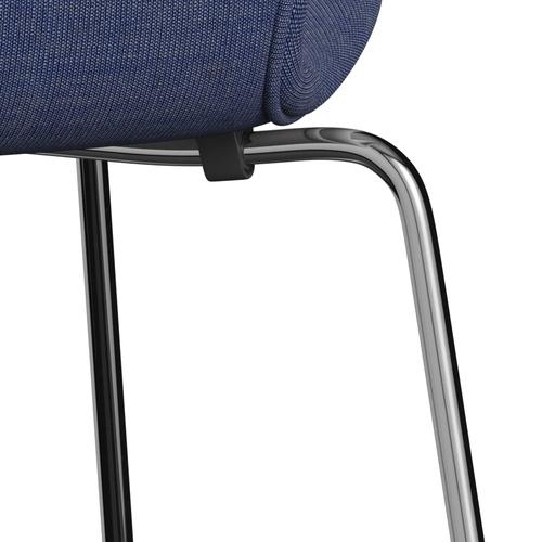 Fritz Hansen 3107 stol helt vadderad, kromad stål/duk tvättad blå