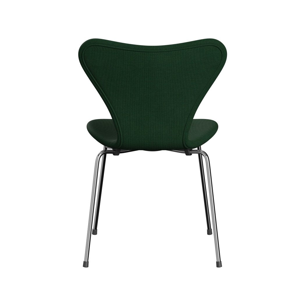 Fritz Hansen 3107 stol helt vadderad, kromat stål/duk gräsgrönt