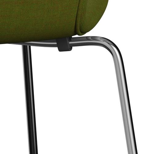 Fritz Hansen 3107 stol helt vadderad, kromad stål/duk ljusgräsgrön