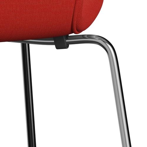 Fritz Hansen 3107 stol helt vadderad, kromad stål/dukrosa röd